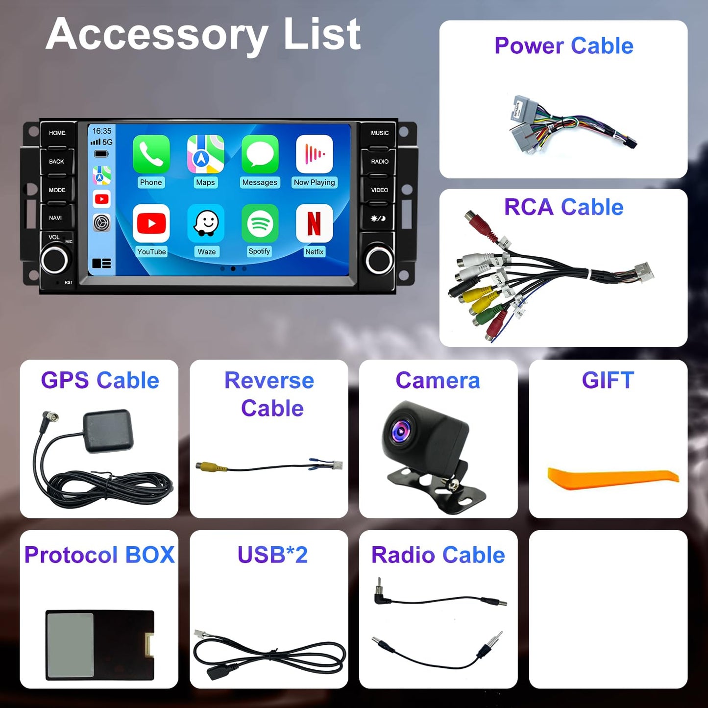 5G WiFi Upgrade Car Radio for Jeep Liberty 2008-2012, Dodge Grand Caravan 2008-2020, Chrysler Town & Country 2008-2016, 7 Inch Wireless Carplay Android Auto Touch Screen Stereo, GPS BT FM SWC Camera