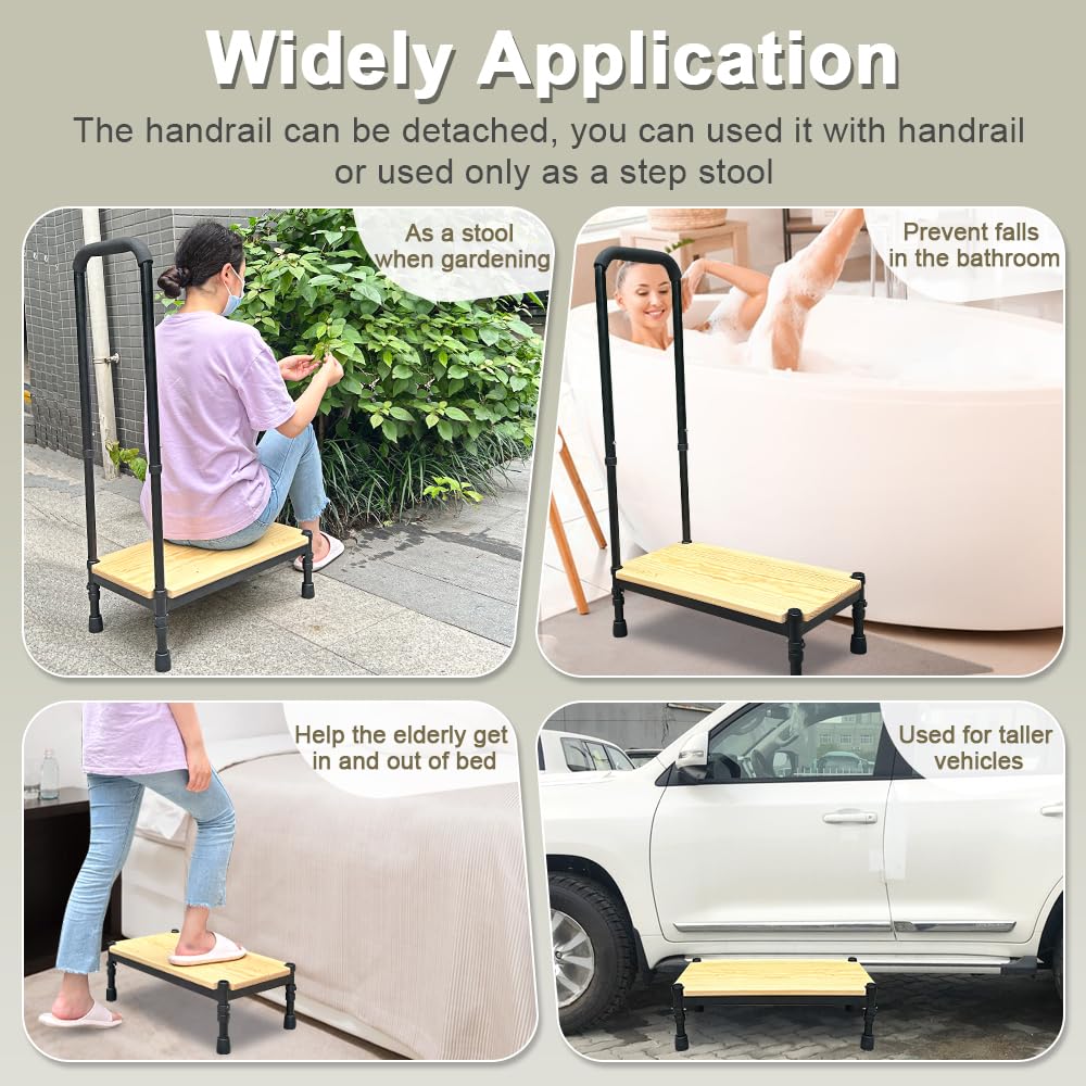 Zelen Medical Step Stool Bed Steps for High Beds for Adults Bedside Step Stool with Handle for Elderly Seniors Foot Stool Portable Handicap Steps Platform for Car, SUV, Bedroom
