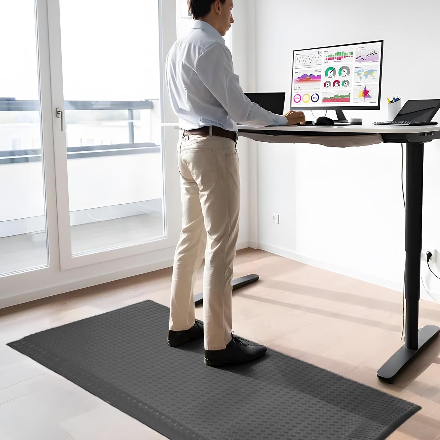 GOOFCXO 3 x 5 FT Anti Fatigue Mats Industrial 15/16 Inch Thick Soft Sponge Ergonomic Mat Durable Heavy Duty Diamond Plate for Standing Non Slip Industrial Grade Floor Mat for Leg & Back Pain (Gray)