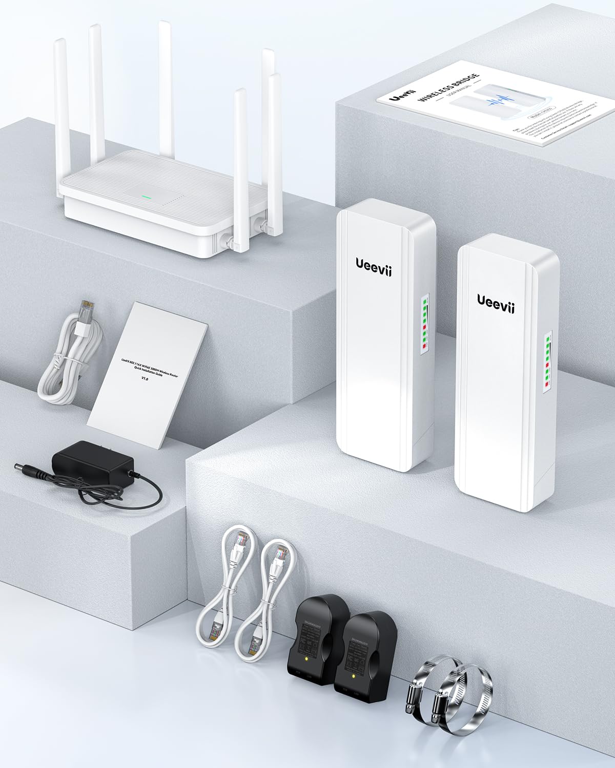 UeeVii Dual-Band Wireless Bridge Router Kit | 2.4G 5.8G WiFi Bridge | 5KM Point to Point Wireless Bridge Outdoor Network for Starlink Extender for Barn/Shop | IP65 Weatherproof | Plug & Play