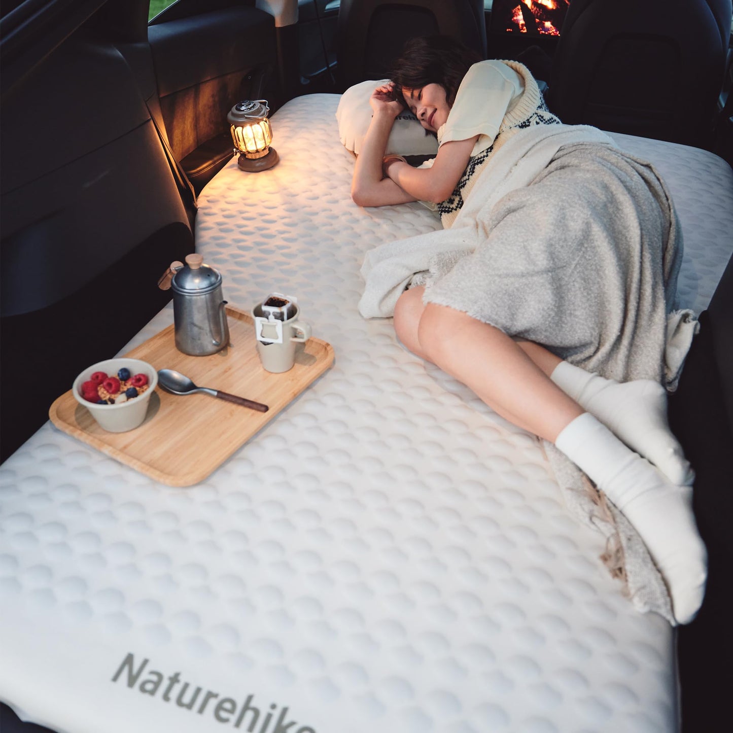 Naturehike 2.56’’ Thickened TPU Car Mattress for SUV Camping, Self Inflating Sleeping Pad Memory Foam Car Air Mattress Queen for Outdoors, Travel, Home