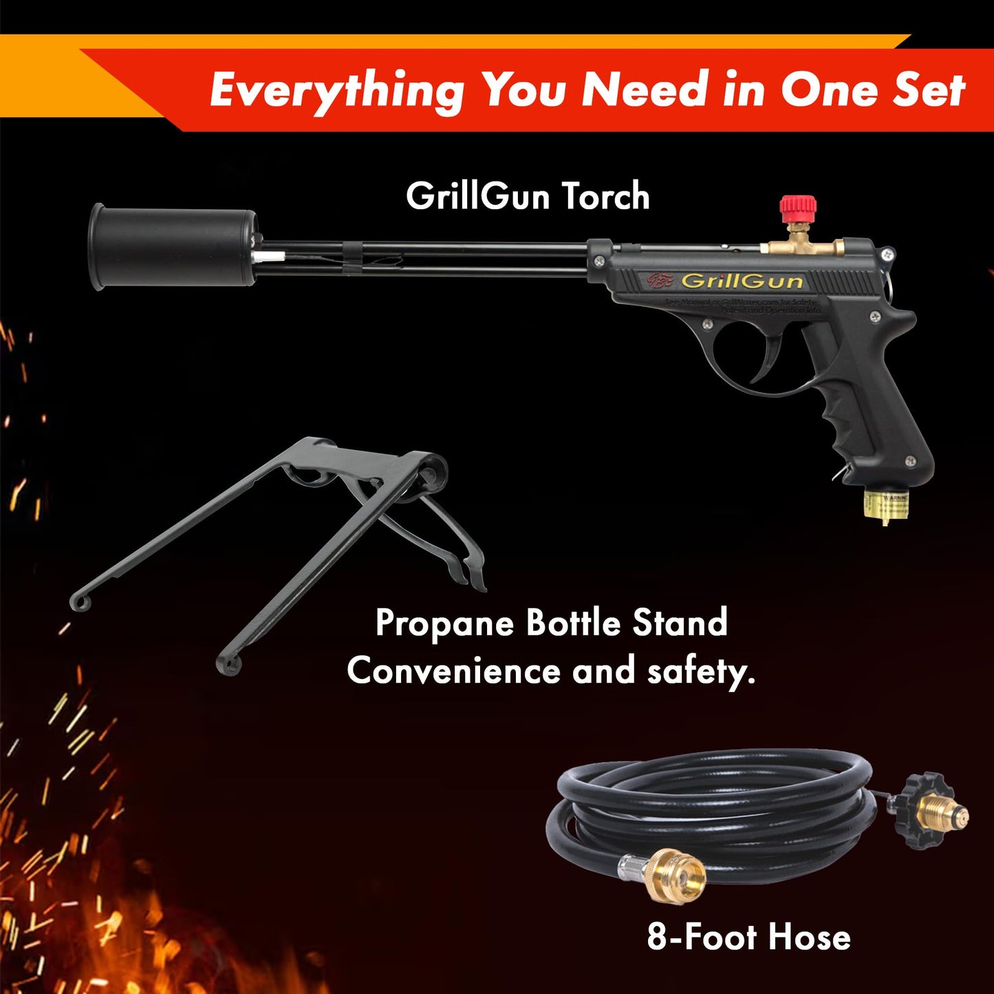 Grillblazer GrillGun Handheld Propane Charcoal Torch – 400,000+ BTU Flame Torch for Instant Charcoal Ignition, Outdoor Cooking, Firepits, Camping, BBQ – Portable High-Power Blowtorch With Stand