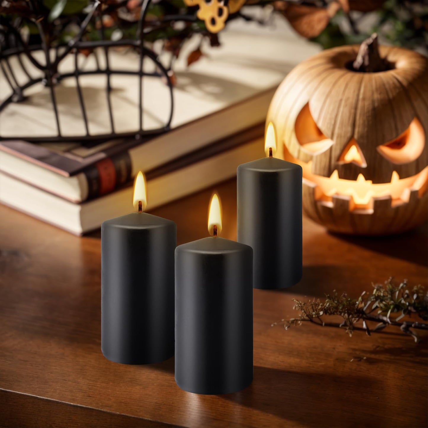 20 Pack 2x4 Inch Black Pillar Candles Unscented for Home Decor Party and Holiday,Elegant Dark hue