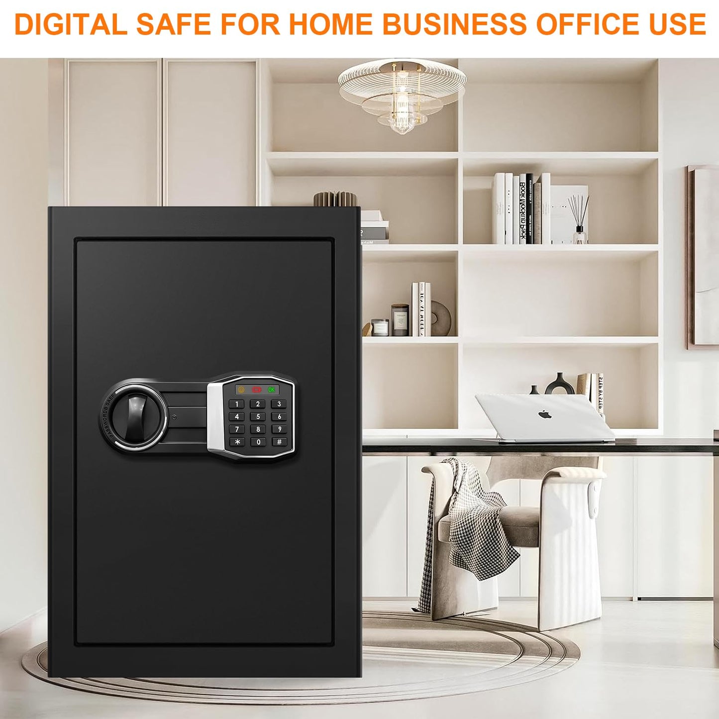 3.4 Cub Large Safes for Home, Security Fire Safe Box with Spare Keys, Alarm System, Digital Keypad and Removable Shelf, Anti-Theft Fireproof and Waterproof Safe Home for Document Medicine Valuables