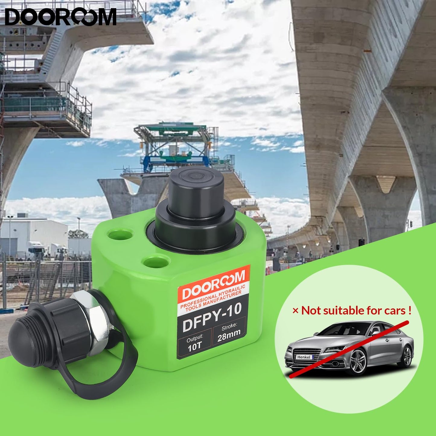 DOOROOM 10T 1.0"/26mm Stroke Portable Hydraulic Cylinder Portable Low Profile Jack Sets Multi-Acting Porta Power Ram Jack Kits Lifting Cylinder with CP-180 Hydraulic Hand Pump