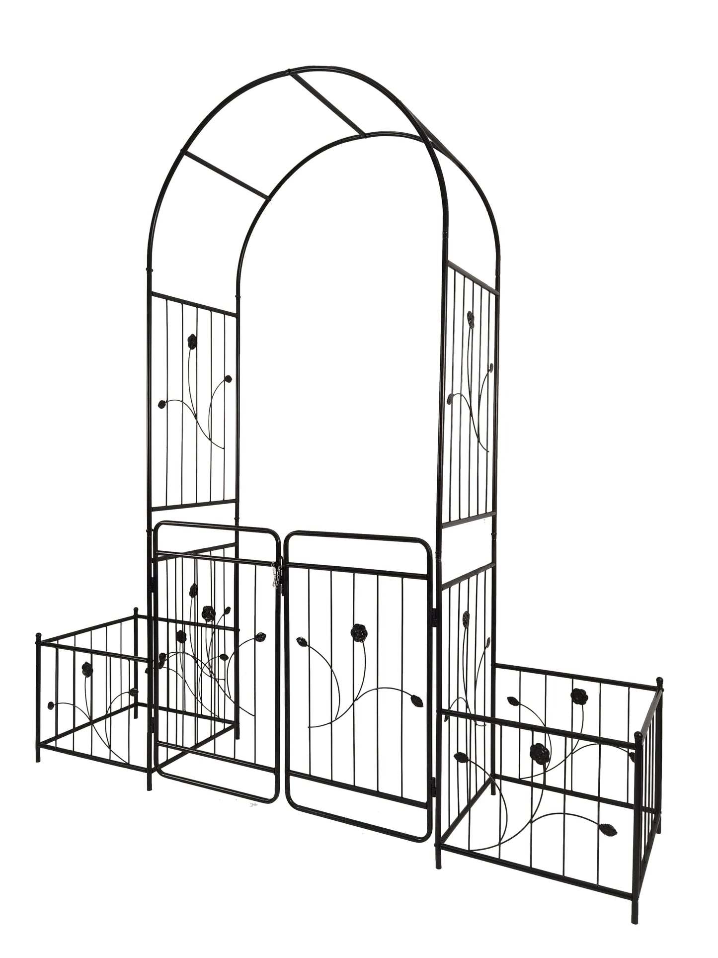 Jintop Metal Outdoor Garden Arch Iron Arbors Gazebo with 2 Plant Stands,High Birdcage Shape Pergola Pavilion,W/Ouble Gate Design,for Ivy Vines,Rose,Morning Glory,Black,79.5"x86.6"