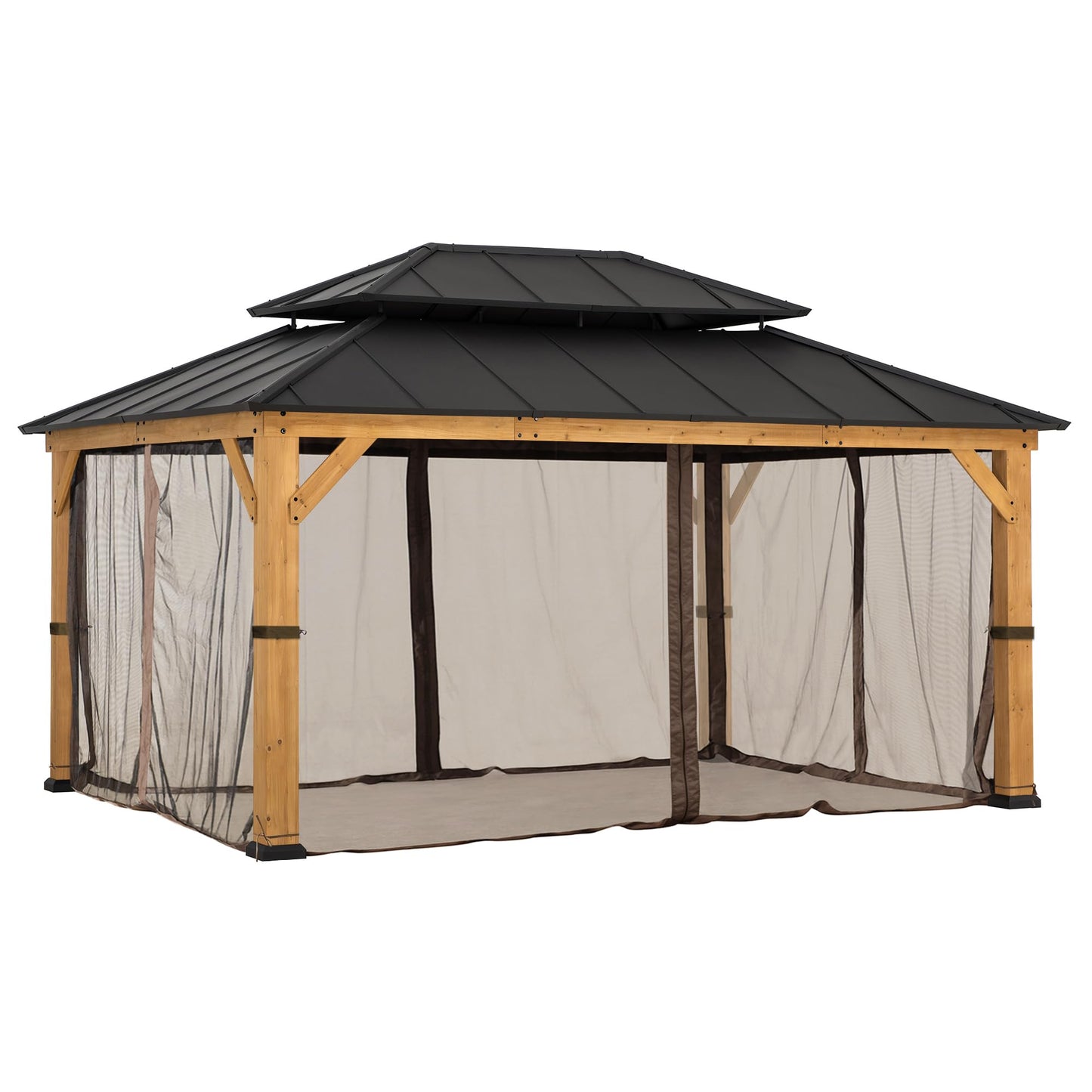 Sunjoy Replacement Mosquito Netting,Waterproof 4-Panel Screen Walls for Sunjoy 12 x 16 ft Gazebo, Patio & Backyard Protection, Brown