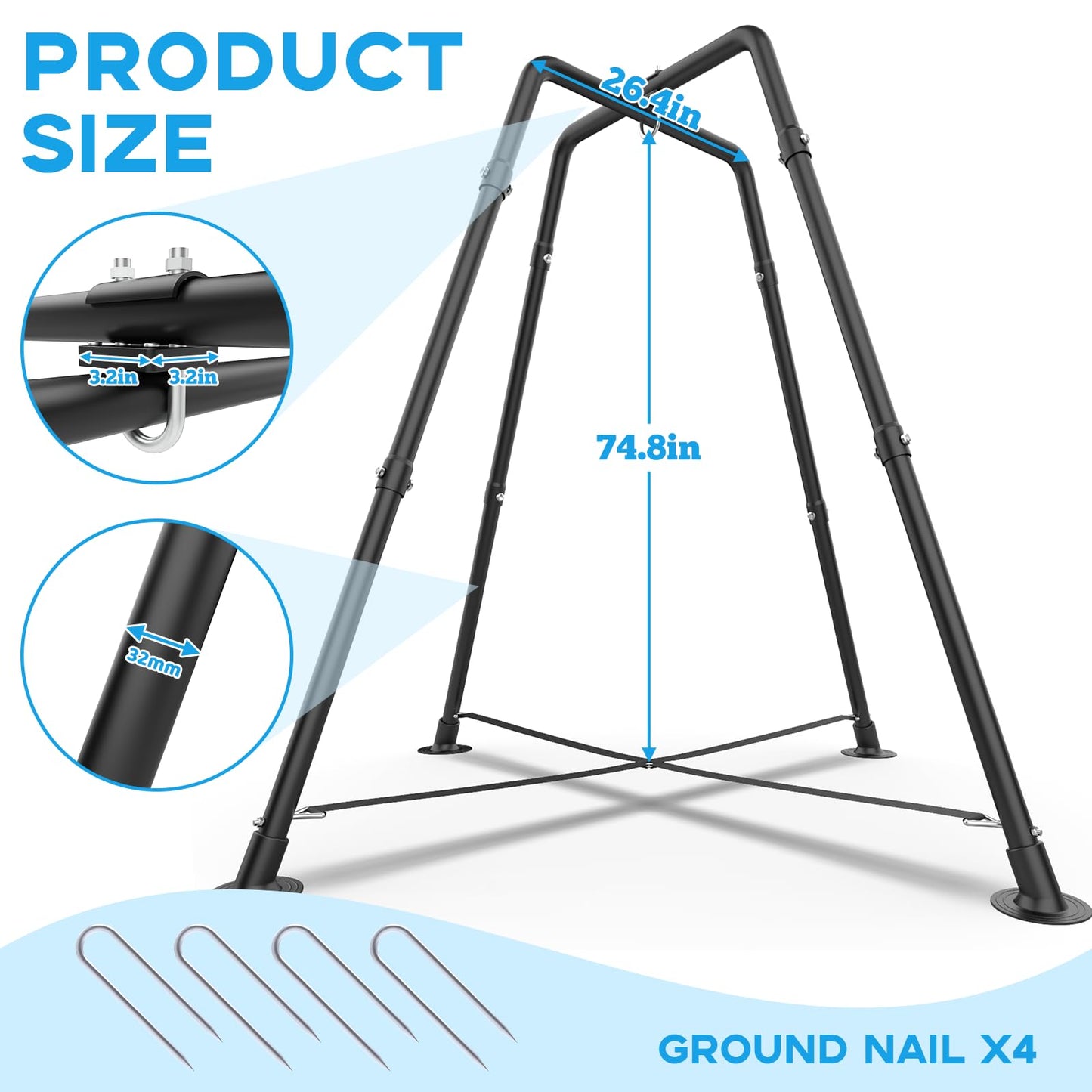 Swing Set with Tent Swing, Hanging Tree Tent w/Swing Frame, X-Shaped Swing Stand with Tent Swing, Tent Swing Chair, 330 lbs, w/Rainbow Lights String, Indoor Outdoor Use (Light Blue)