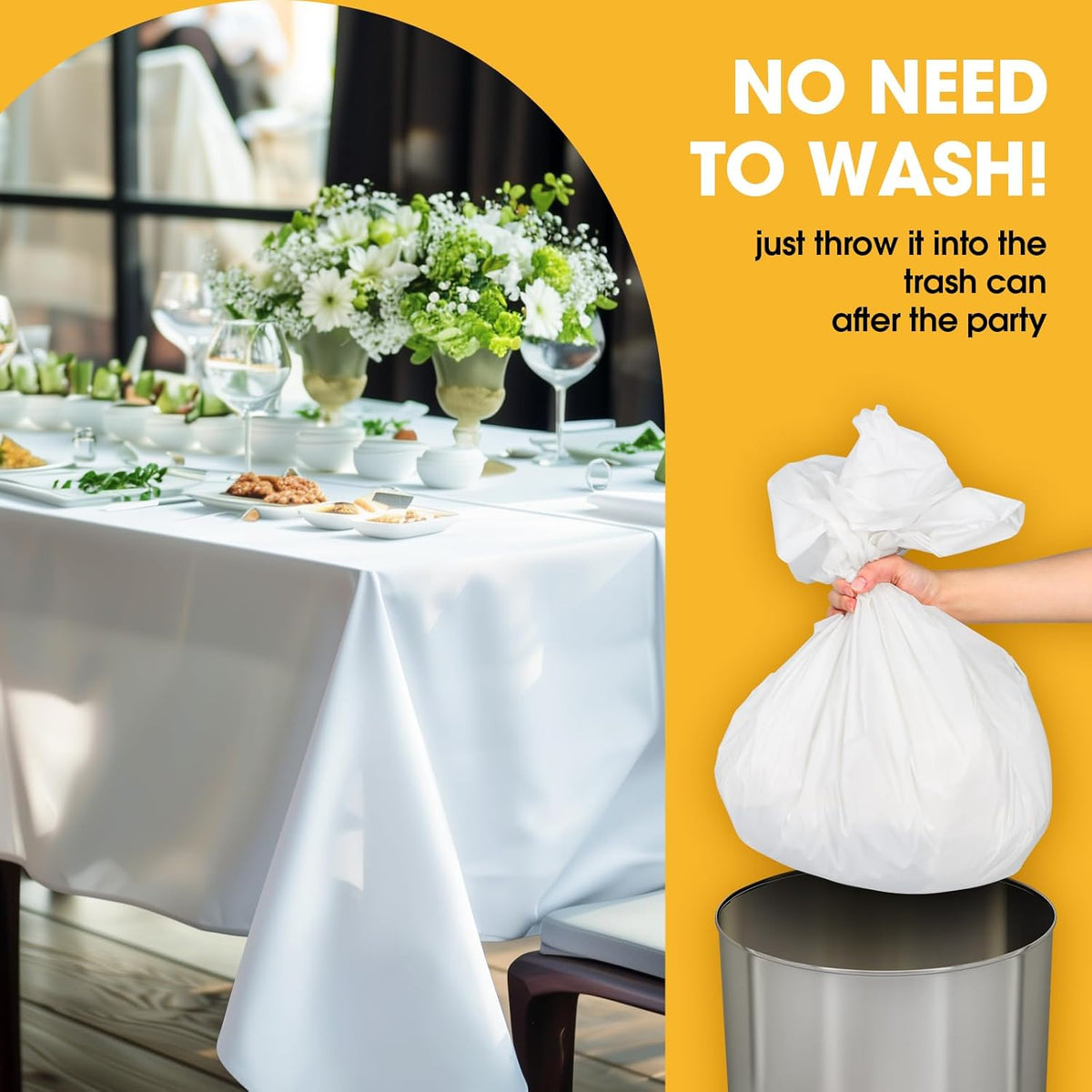 Niuara White Plastic Tablecloths - 16 Pack 54" x 108" Waterproof Disposable Covers for Parties & Events