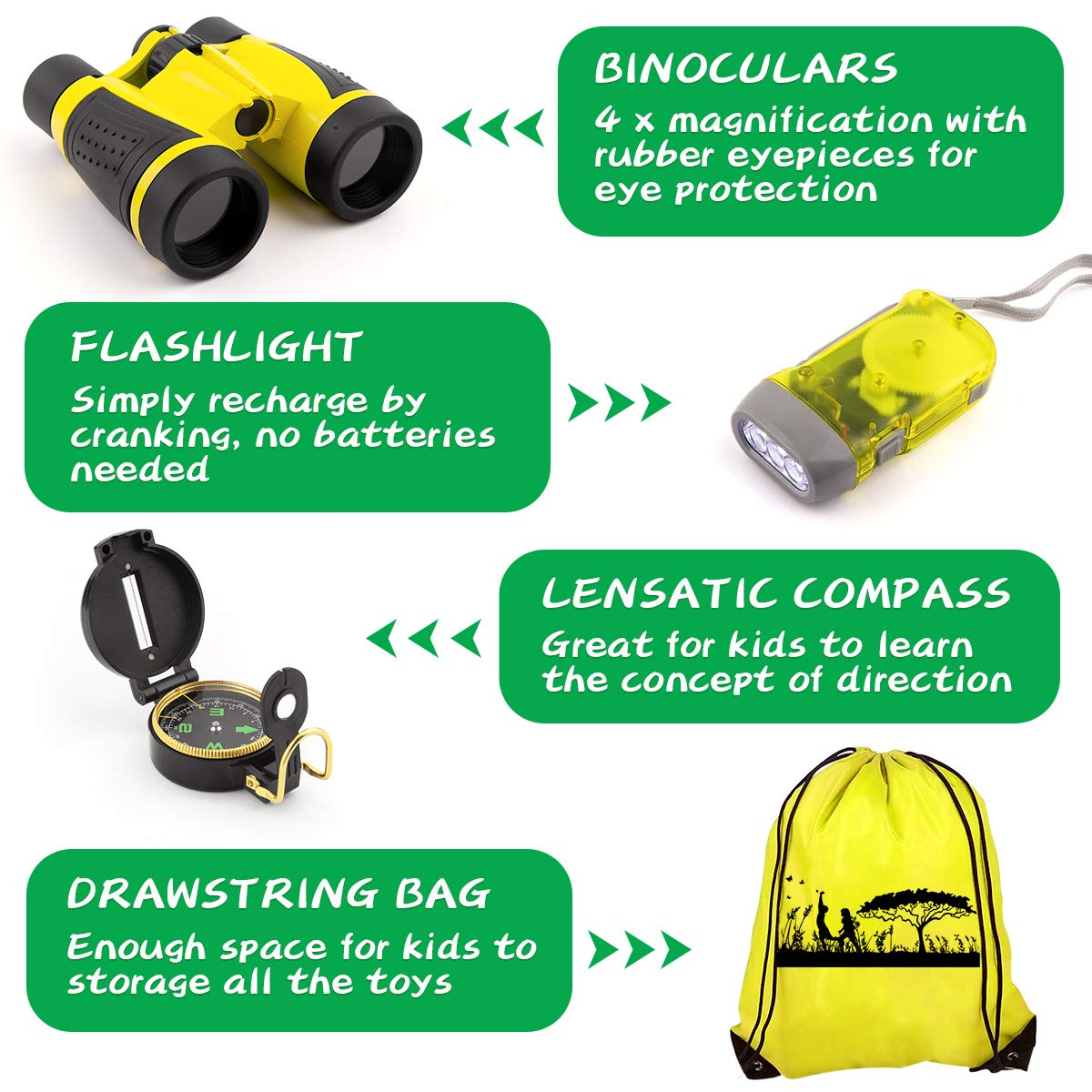 24 Pcs Kids Explorer Kit & Bug Catcher Kit for Kids, Outdoor Toys Adventure Camping Kit with Drawstring Bag, Binoculars, Compass, Butterfly Net, Educational Nature Exploration Toys Gift for Boys Girls