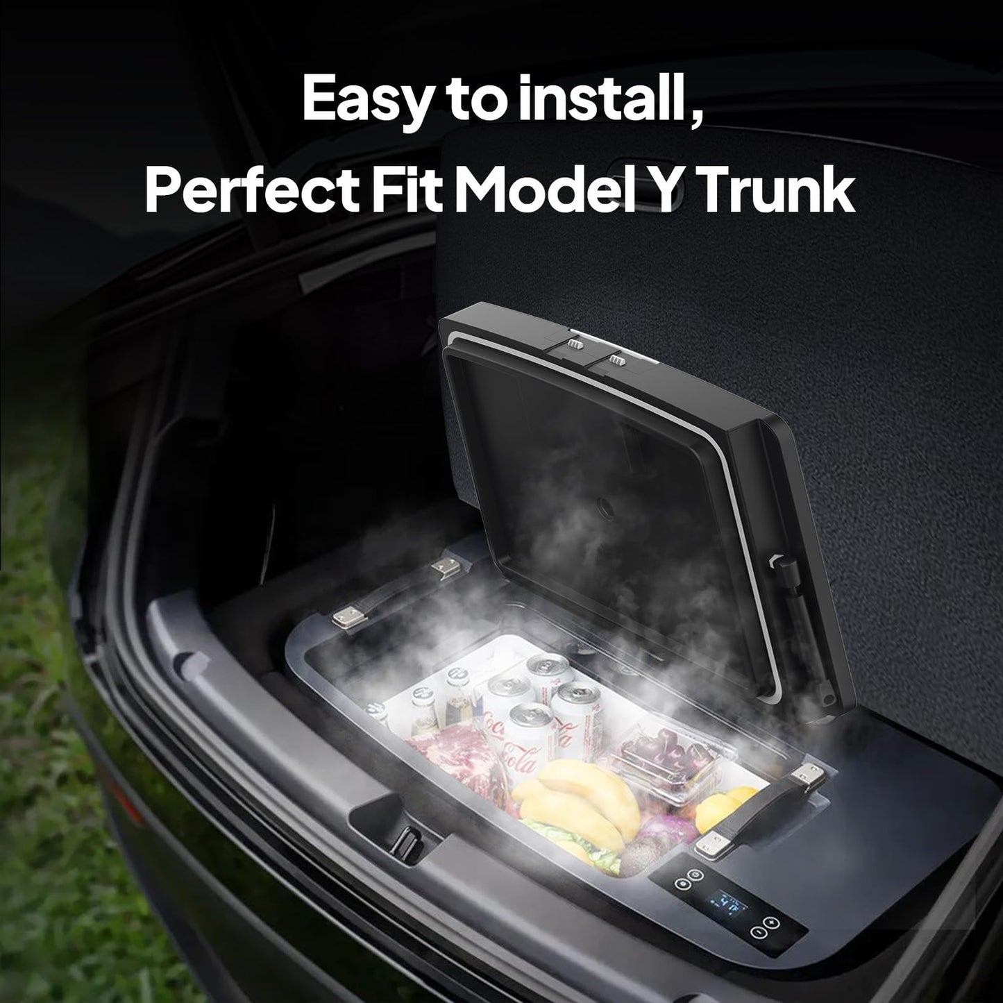Car Refrigerator for Tesla Model Y 2017-2024, 2025-2026 Juniper, 12V Car Fridge for Model Y Trunk, 35qt (33L) Portable Freezer Cooler, -8°F to 50°F, 12/24V DC. Great for Camping, Road Trips & Home Use