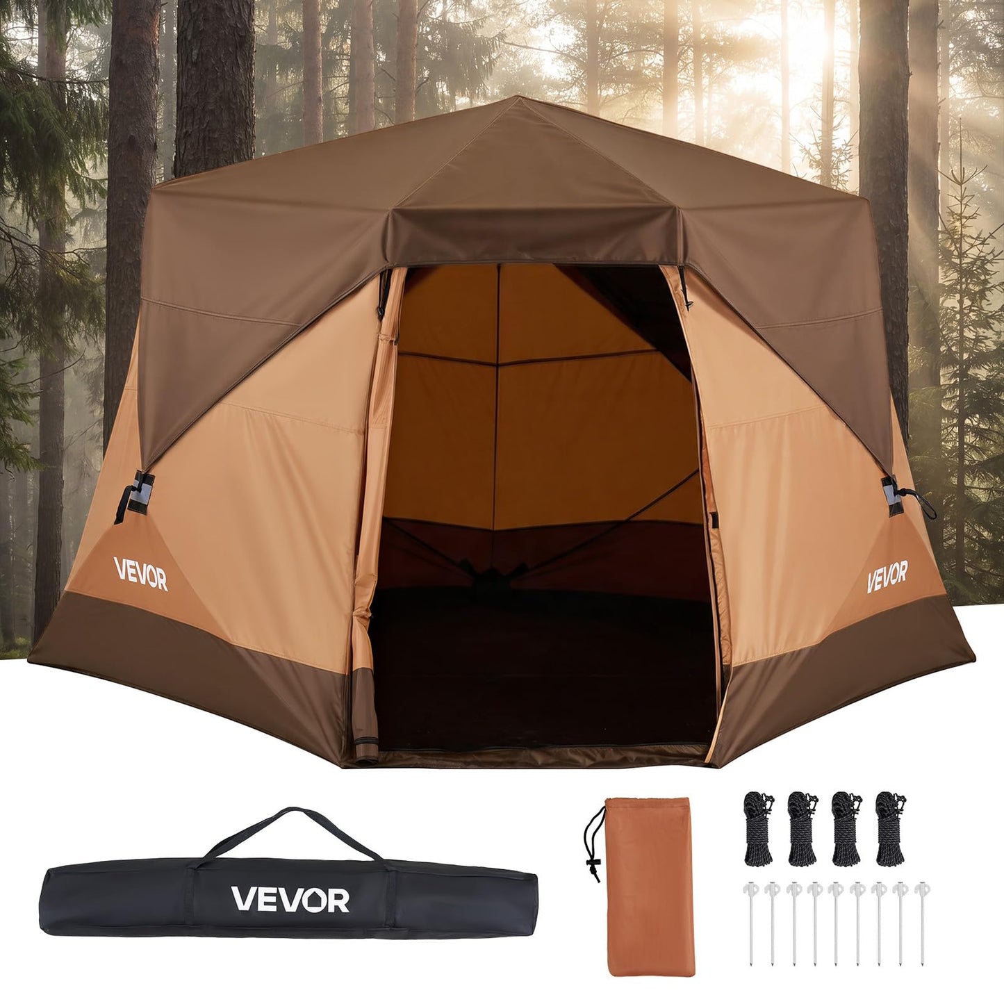 VEVOR Camping Tent, 6 Person Pop Up Instant Cabin Tent with Rainfly, Mesh Side & Top Windows, 60 Second Easy Setup, Portable Waterproof Cabin Hub Tents with Carry Bag for Family Outdoor Camping Hiking