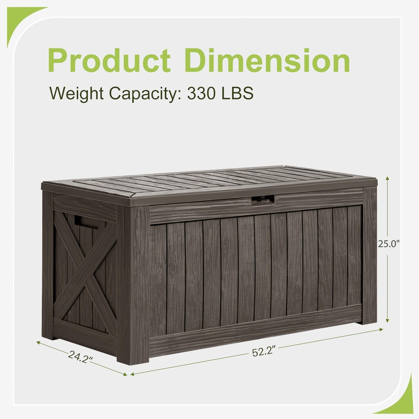 Greesum 120 Gallon Deck Box, Resin Outdoor Storage Container for Patio Furniture, Garden Tools, Pool Accessories, Weatherproof, Lockable, Brown