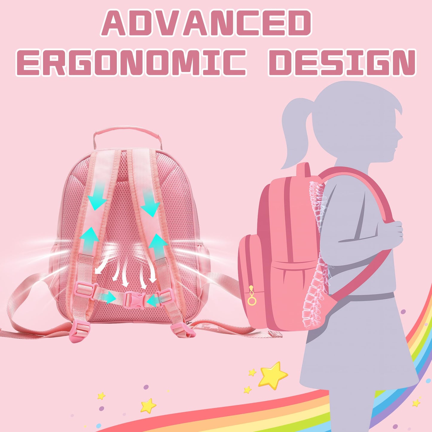 I IHAYNER Glitter Kids Backpack for School Travel & Daycare, Cute Pink Backpack with Initial, Lightweight Preschool Elementary Backpack for Girls, Personalized Gifts for Toddler & Little Girls