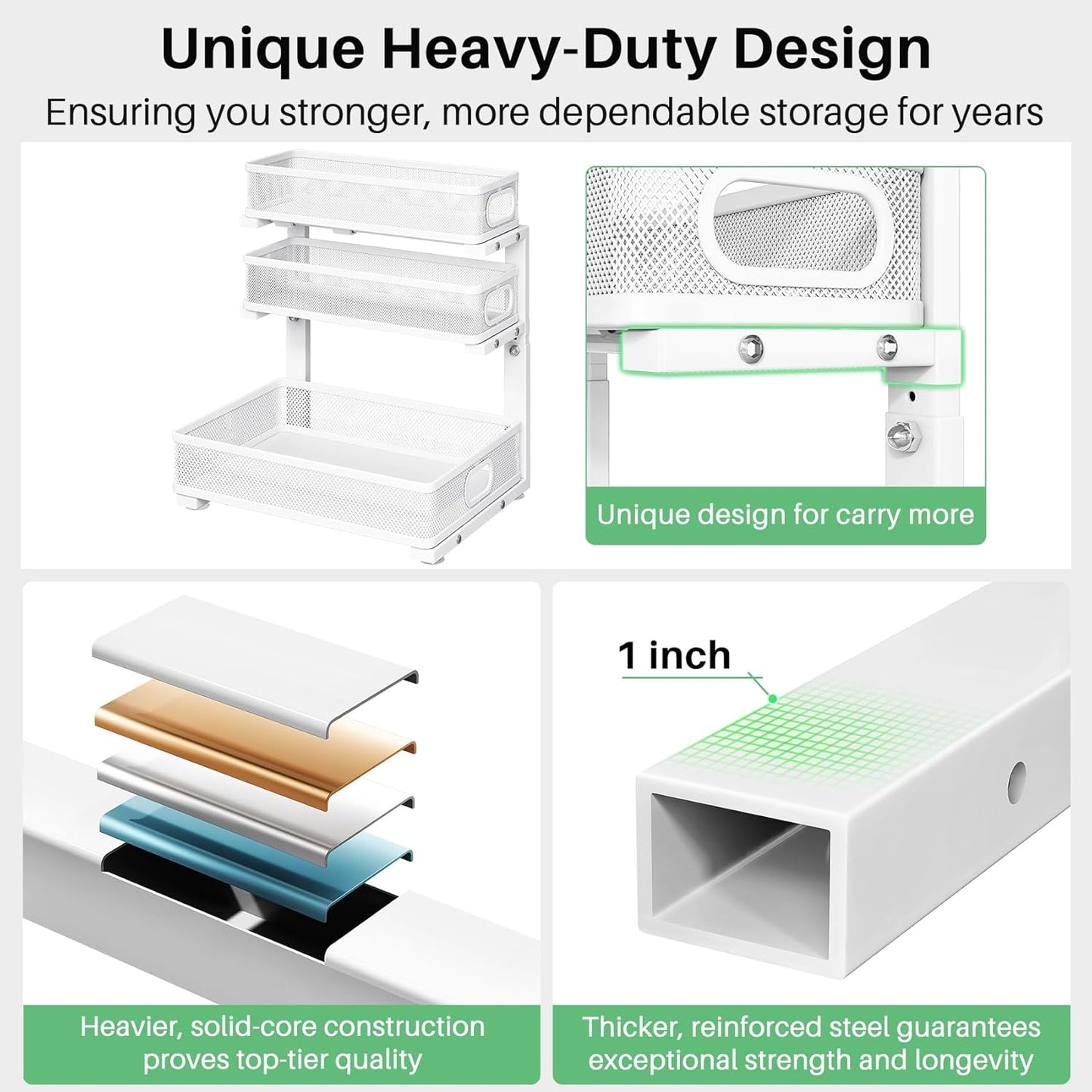 Kitstorack Under Sink Organizer - 2-Pack Adjustable Metal Cabinet Shelf | Slide-Out Storage for Kitchen & Bathroom