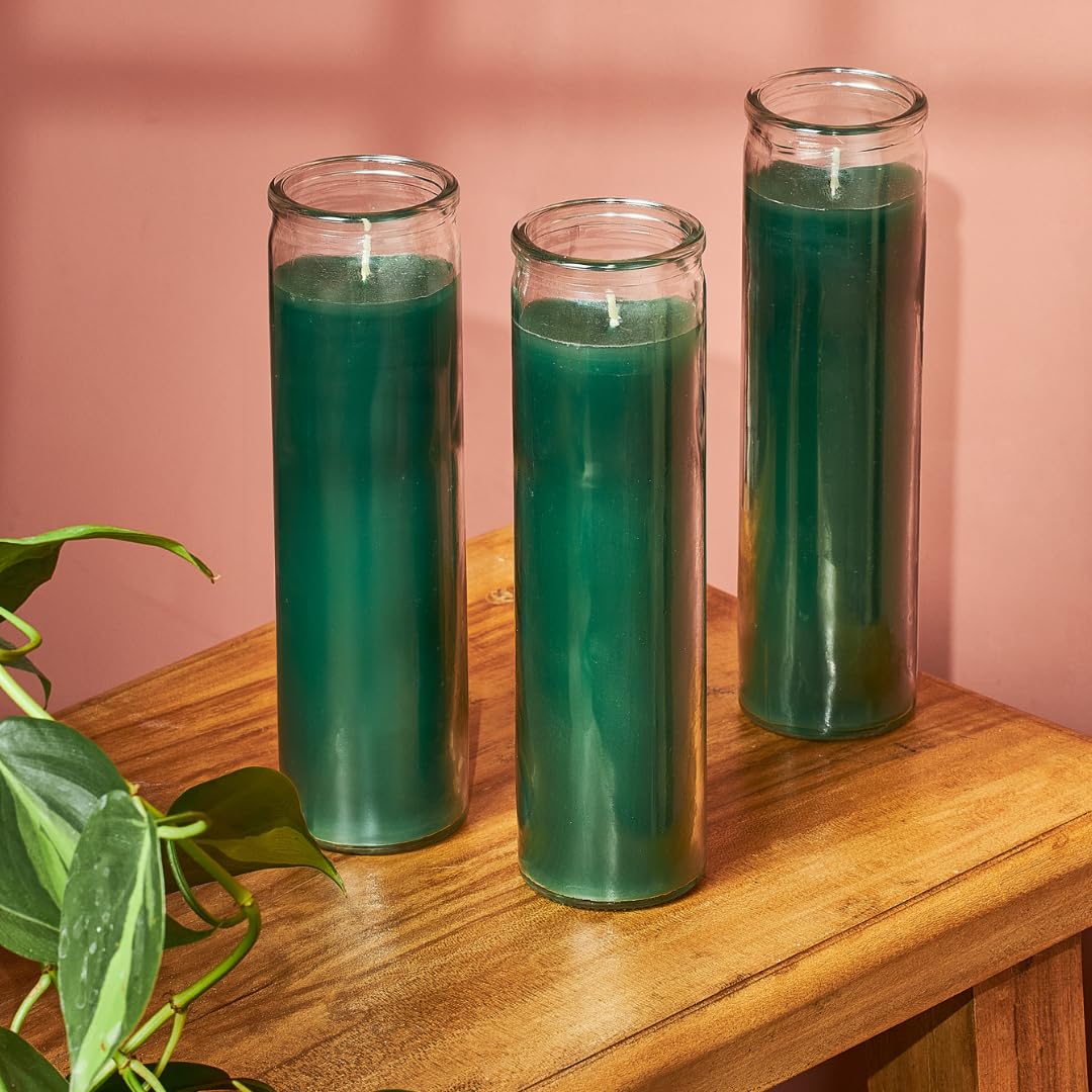 Simply Soson 2x8 inch Green Devotional Candles in Glass Jar - 6 Pack - 90 Hours – Prayer Candle - Tall Pillar Candles for Religious, Memorials, Party Decor