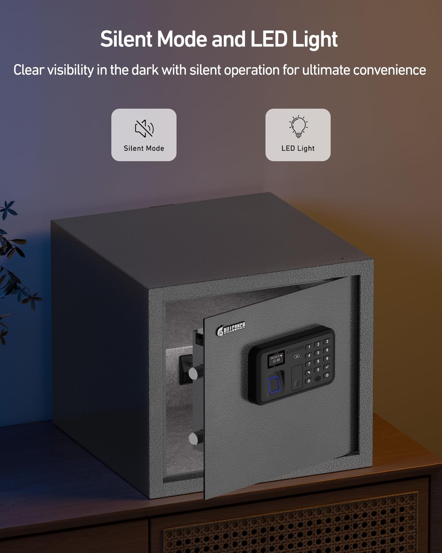 Billconch Smart Gun Safe for Multiple Pistols - Automatic Lock Safe Box with LCD Display/Voice Guide, Quick Access Unlock with Fingerprint/Keypad/Key/App, Biometric Handgun Safe for Money Valuables