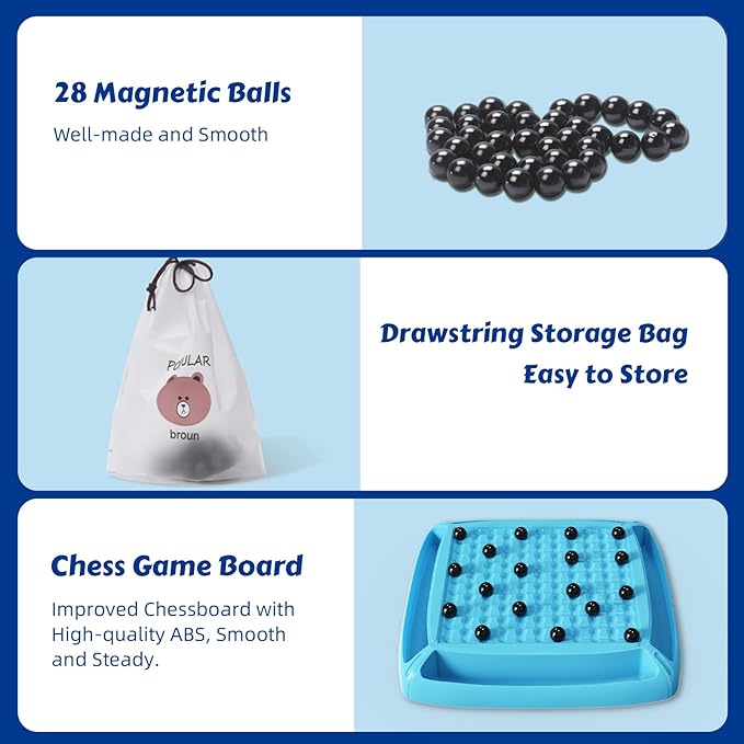 Magnet Game Magnet Chess Game for Kids 8-12 with 28pcs Magnetic Board Games for Kids and Adults Gifts for Boys & Girls 2-4 Players (Blue 28)