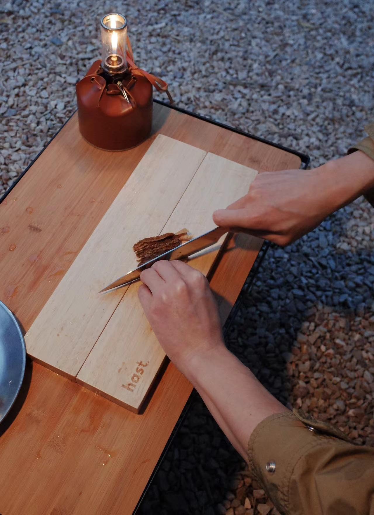 Hast Camping Cutting Board and Chef Knife Set For Outdoor Cooking, Ultra Sharp Professional 6.3 Inch Chef Knife, Chopping Block, Magnet, Foldable, Natural Oak Wood, Stainless Steel Knife, Camping