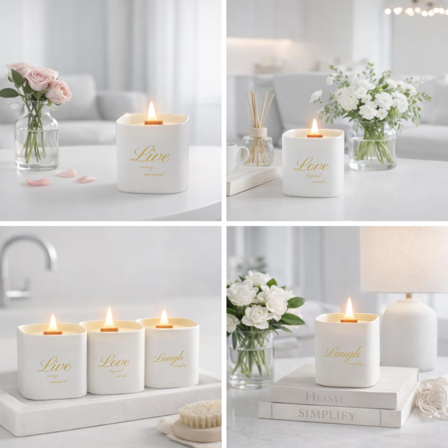 Set of 3 Premium Scented Soy Candles Gift Set | One Life Collection - Orange Blossom, White Tea & White Bloom | Crackling Wood Wick | Luxury Candle Set for Relaxation, Home Décor & Gifts | 9.8oz Each