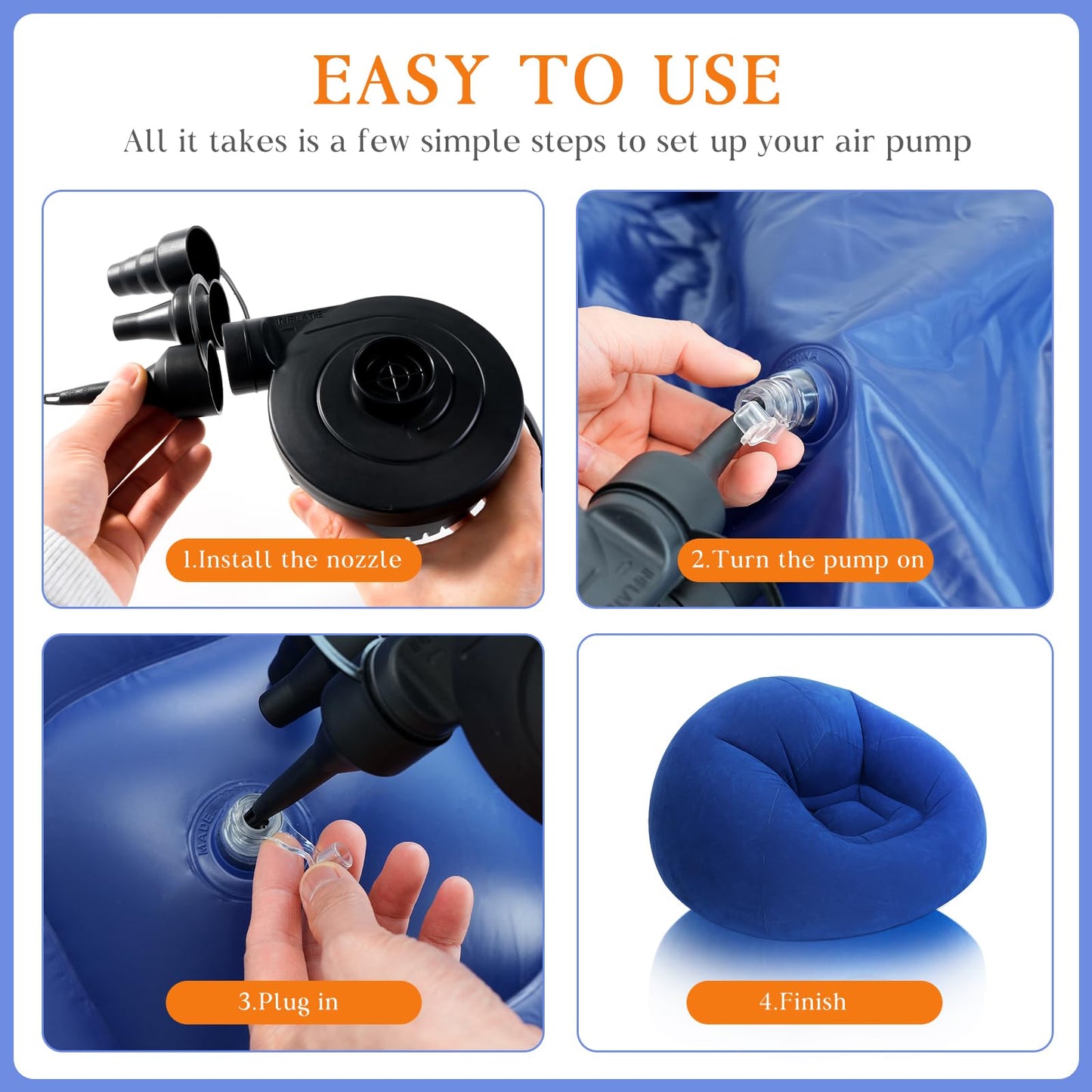 Sel Natural 6 Pcs Inflatable Bean Bag Chairs with Electric Air Pump Inflatable Chairs Blow up Couch Folding Portable Inflatable Lazy Sofa for Movie Night Living Room Outdoor Camping (6, Royal Blue)
