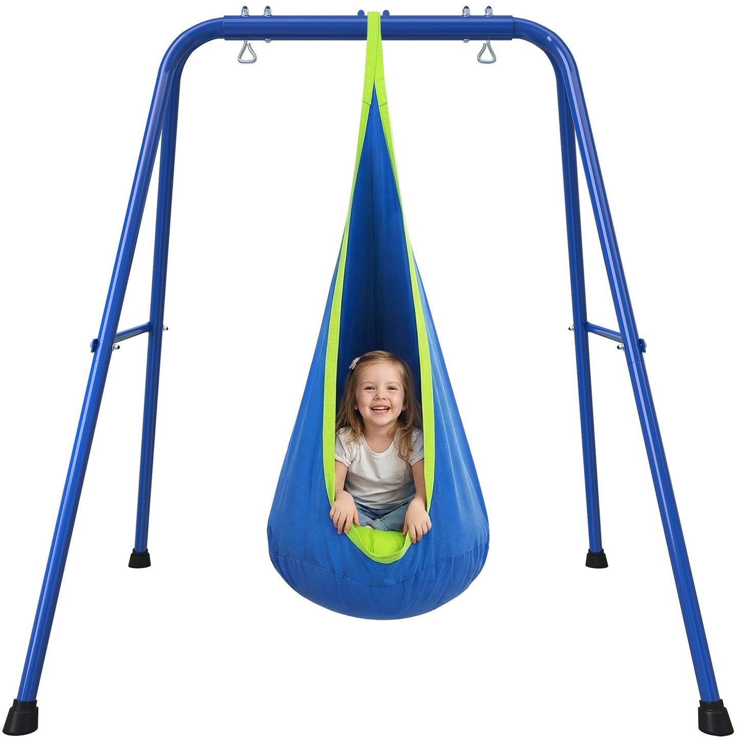 SMkidsport Heavy Duty Sensory Swing Frame for Kids - Indoor Outdoor Metal Stand with Cotton Pod Swing - 200LBS Capacity Blue Therapy Swing for Autism, ADHD, Special Needs - Easy Install 