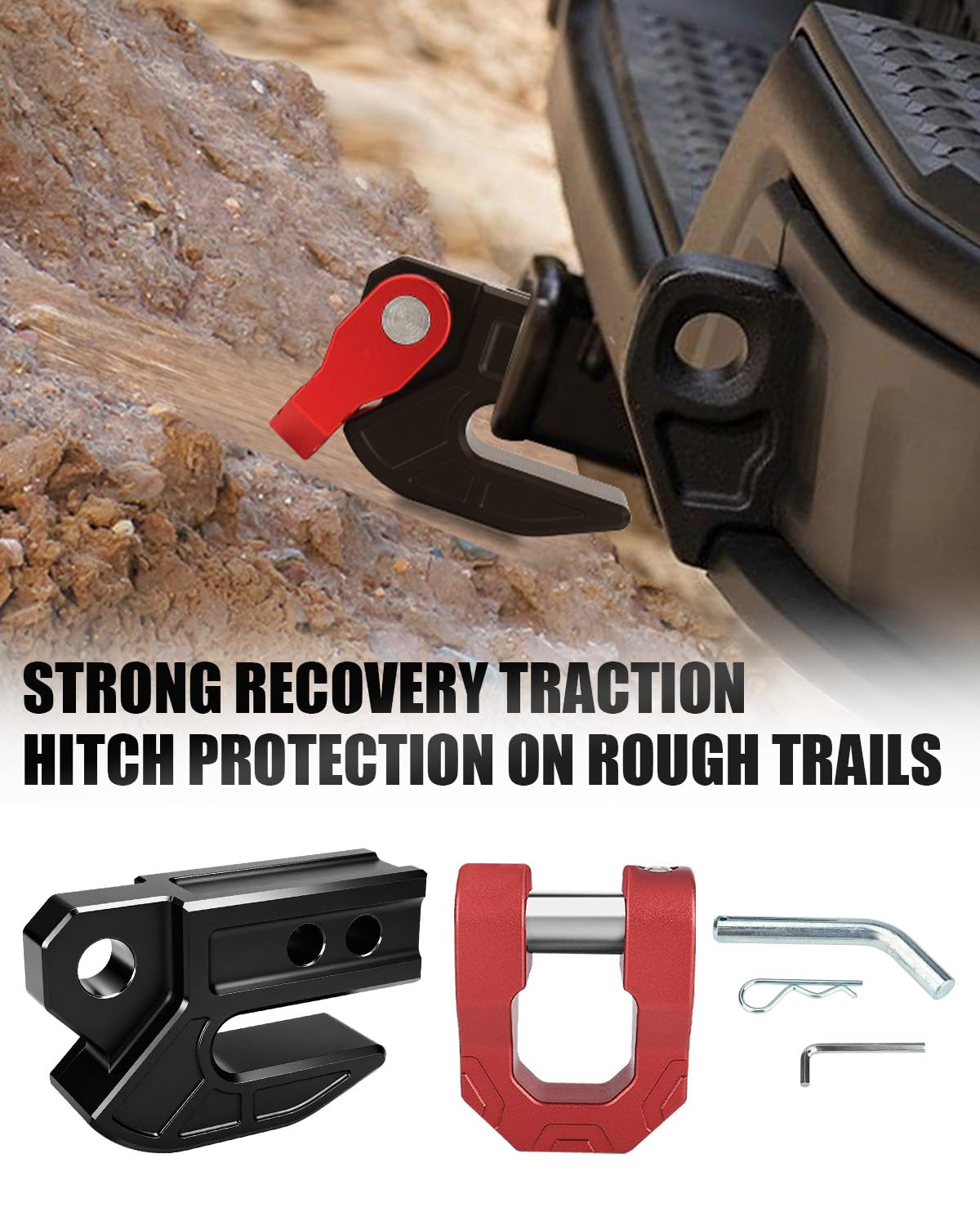 NORTHYUN 2" Hitch Slider with 3/4" Aluminum Red D-Ring Shackle, 7075 Aluminum Skid Plate for Hitch Protection & Off-Road Recovery, 45,000 LBS MBS Tow Recovery Point for 2" Receiver, Trucks SUVs