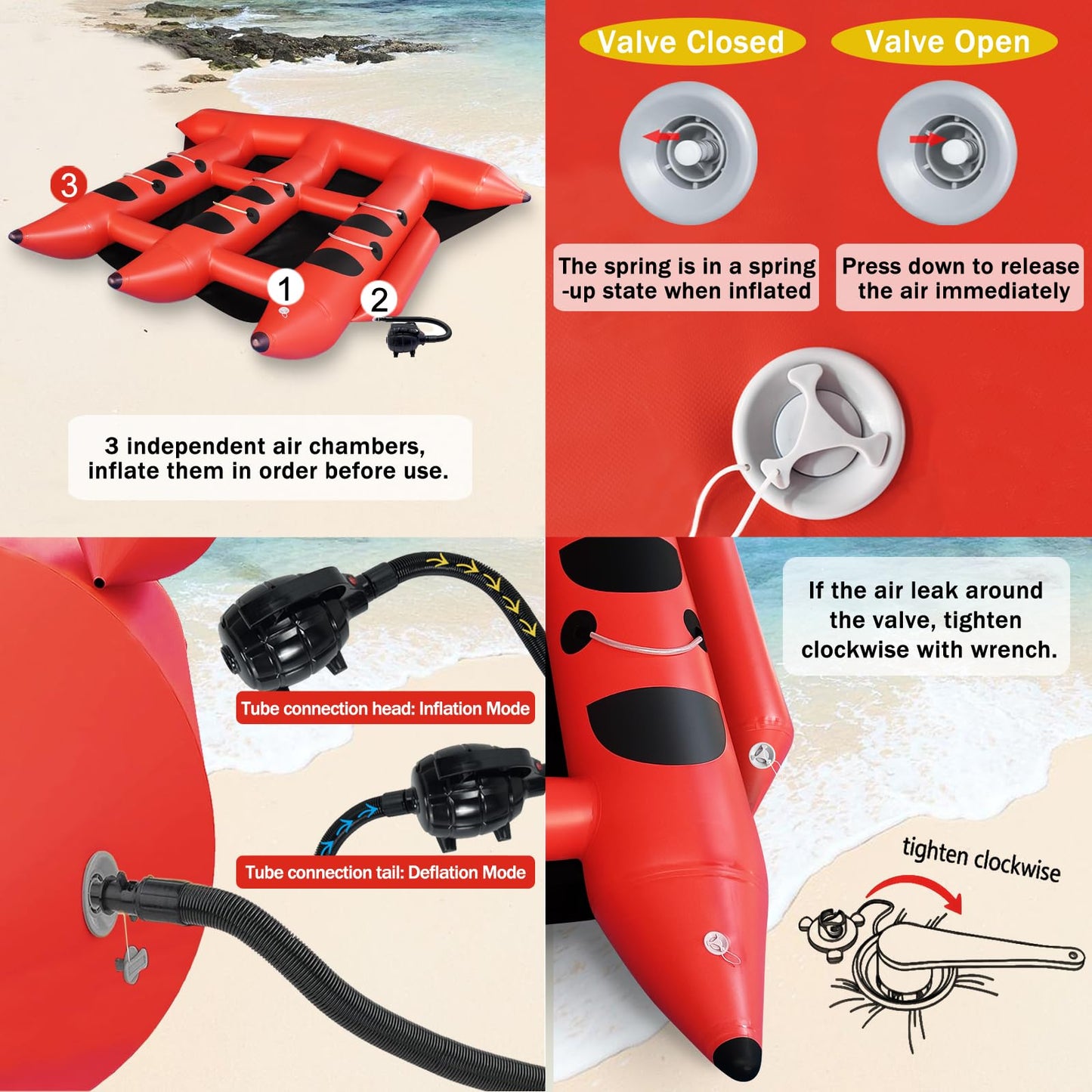 GYUEM Inflatable Towable Tubes for Boating, 2-6 Riders Flying Boat Tube for Seaside, Lake, Water Park for Water Sports - with Electric Pump, Grab Handles, Tow Points, Speed Safety Valve