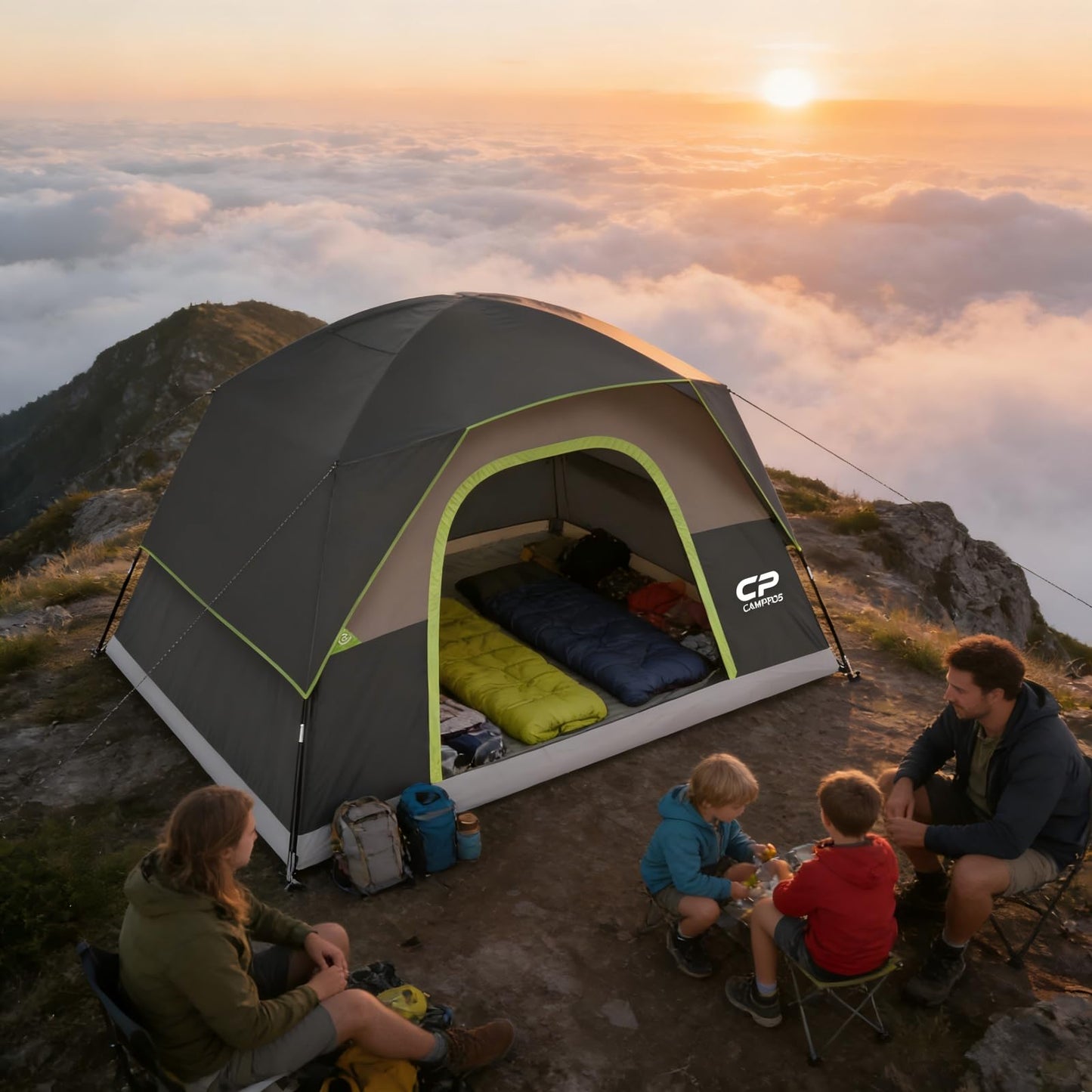 CAMPROS CP Tent 6 Person, Waterproof Windproof Double Layer Family Dome Tent, Easy Setup with Large Mesh Windows & Wide Door for Camping