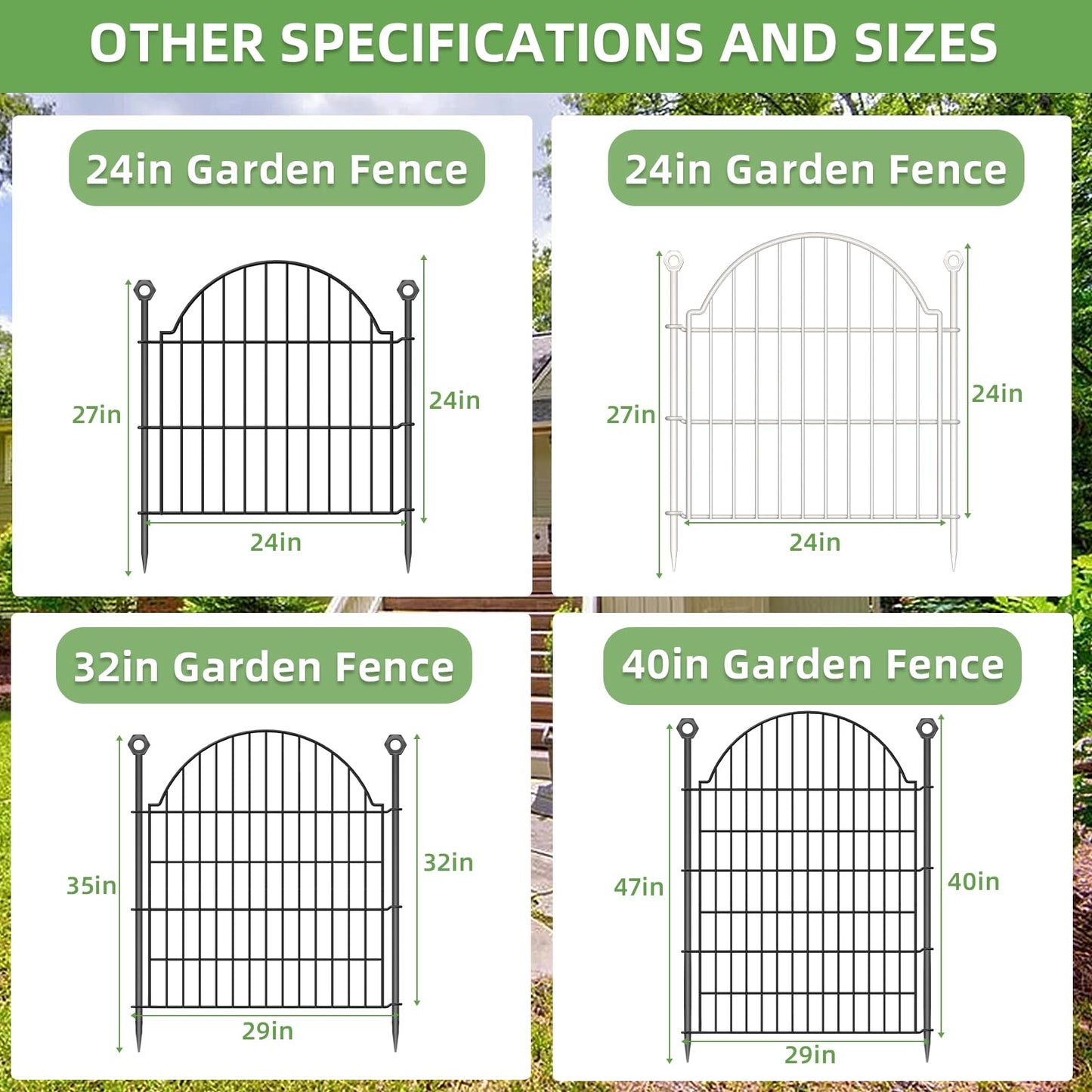 10 Panels No Dig Decorative Garden Fence for Yard, 40in (H) x 23.6ft (L) Rustproof Metal Wire Temporary Dog Fence, Animal Barrier Fencing Patio Panel Border with Temporary Ground Stakes