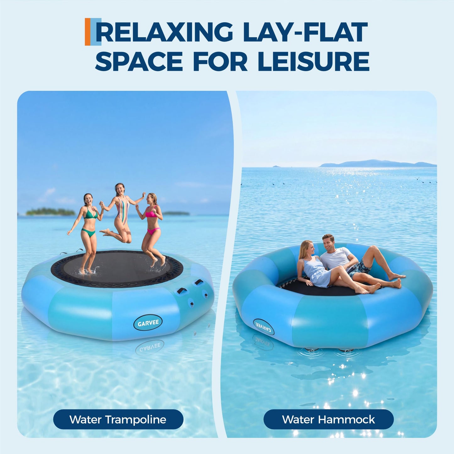 Inflatable Floating Dock, 12x12 ft PVC Round Water Trampoline, Floating Hammock for Pool Lake Ocean, Inflatable Hammock with 4-Step Rope Ladder & Electric Pump, Floating Platform for Adults and Kids