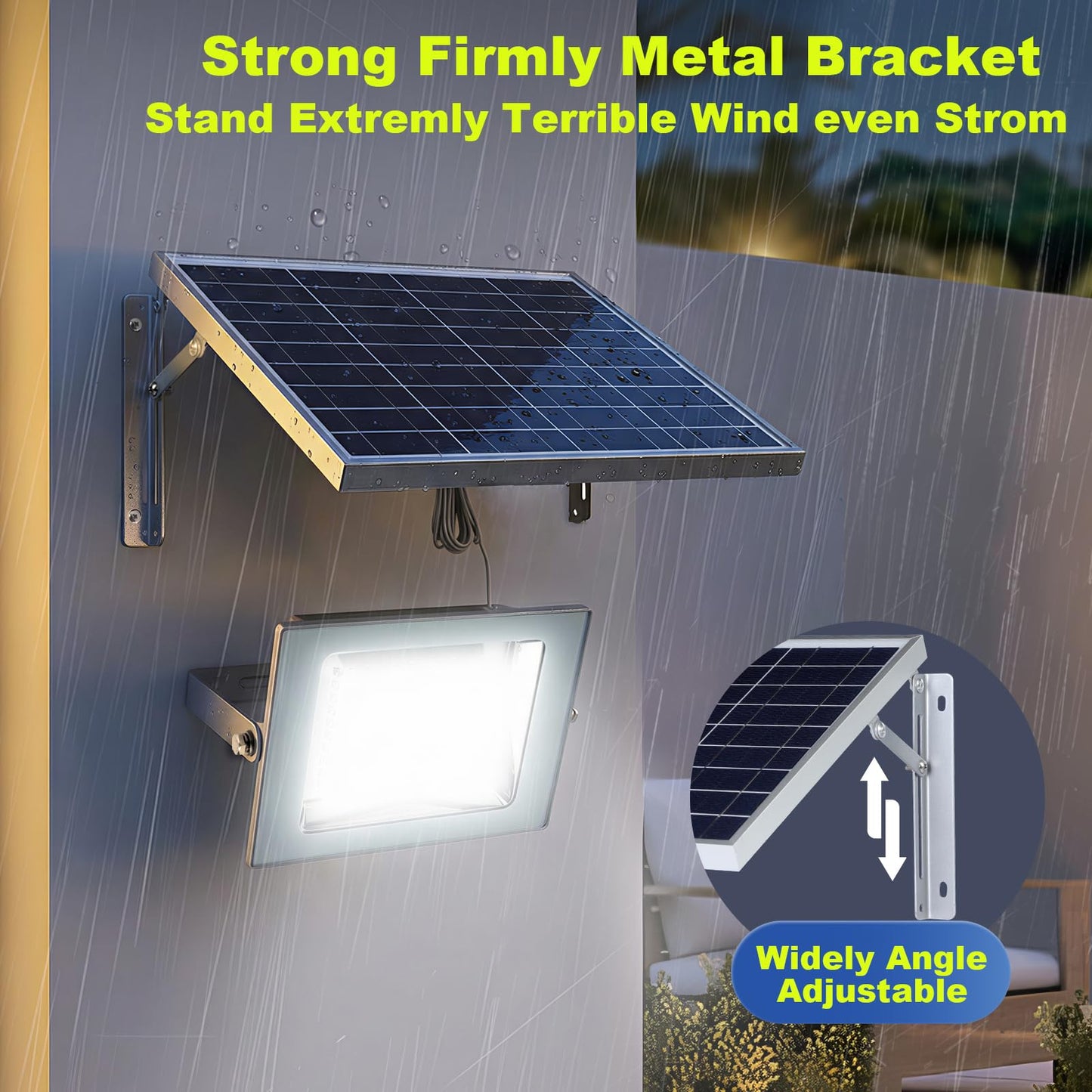 SUNLONG Indoor/Outdoor Lighting Bundle - Rechargeable Clip-On Reading Light with 3 Color Modes + Solar Flood Security Light with 16.4Ft Cable, Waterproof LED Lights for Bedroom, Desk, Yard, Courtyard