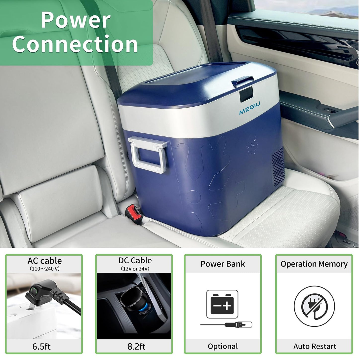 Megiu Car Refrigerator Portable Car Fridge 12V Refrigerator 23 Quart (22 Liter) Freezer Compressor Cooler 12V/24V DC 110~240 V AC for Outdoor Camping Travel Home Use -18℃~+15℃ (Blue)