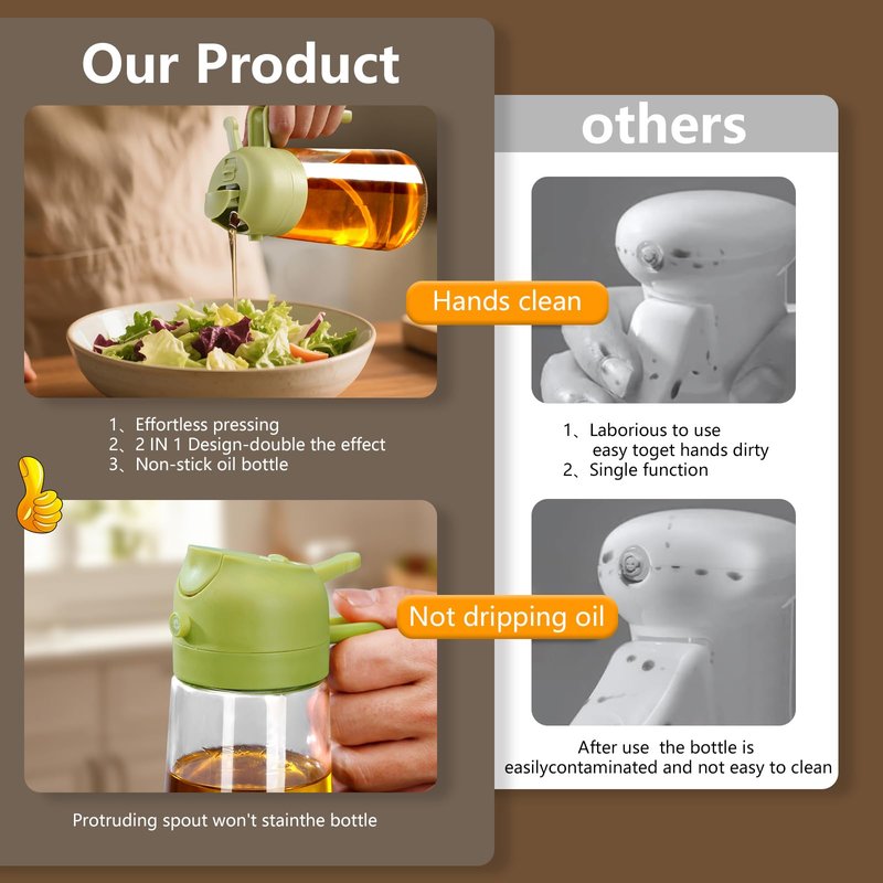 SWEET VIEW 2PCS Olive Oil Sprayer for Cooking, 16oz/470ml Glass Oil Dispenser/Pour Bottle, Kitchen Accessories, Kitchen Gadgets for Air Fryer, Salad, BBQ, with Stickers (Black,Green)