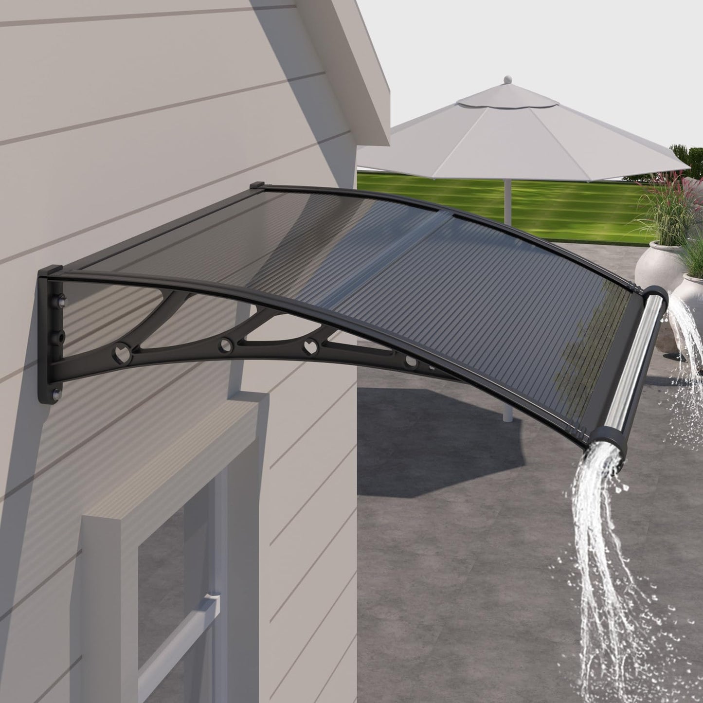 Outsunhom Awning for Door Entrance,32x48 Inch Polycarbonate Window Canopy Exterior with Drainage,UPF 50+ Rain Snow Sun UV Protection,Spliced Overdoor Awnings for Outside,Doors, Patio, Porch, Deck