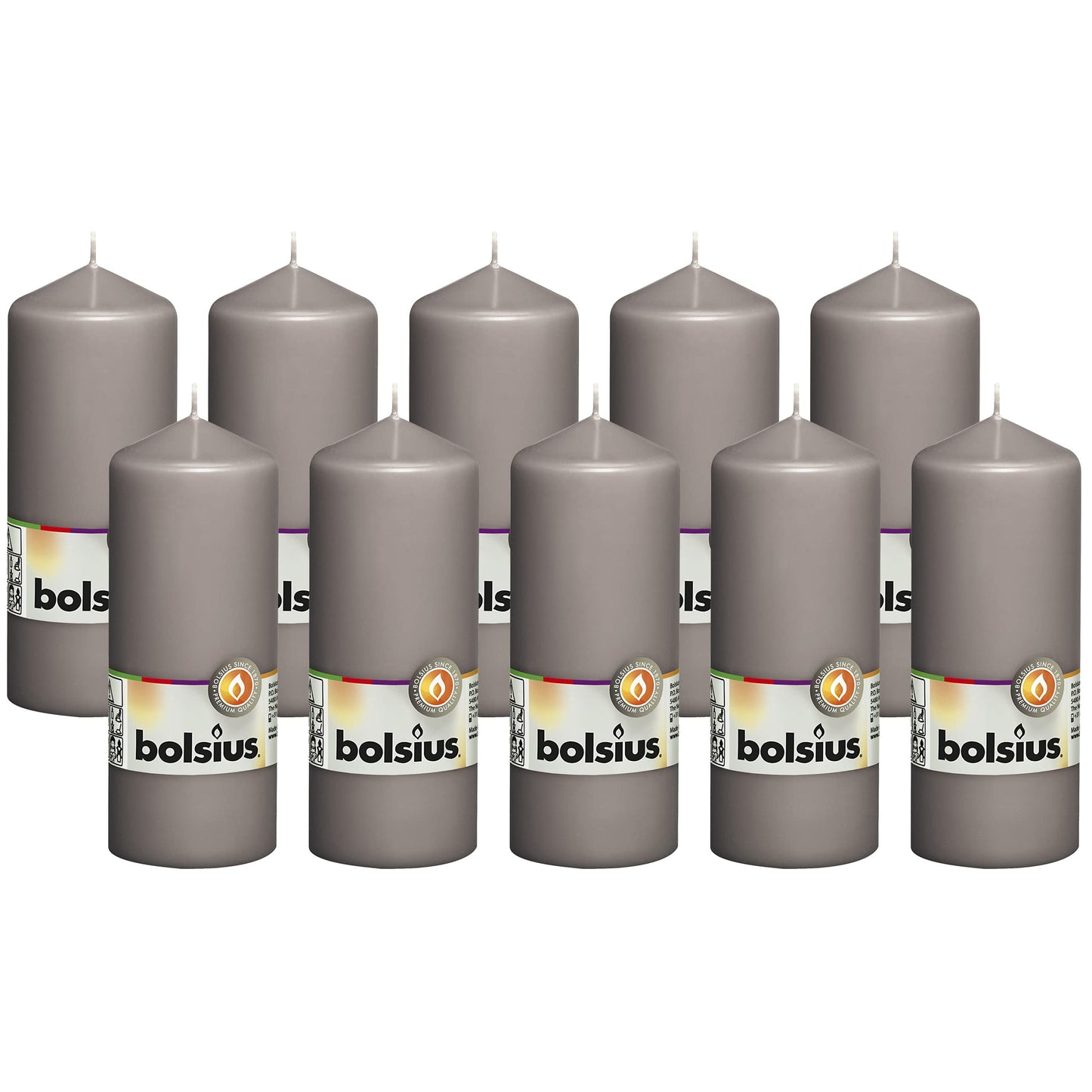BOLSIUS 10 Grey Pillar Candles - 2.25 x 6 Inches - Premium European Quality - Individually Wrapped - 42 Burn Hours - Dripless Smokeless Unscented Dinner, Wedding, Party, & Restaurant Gray Candles