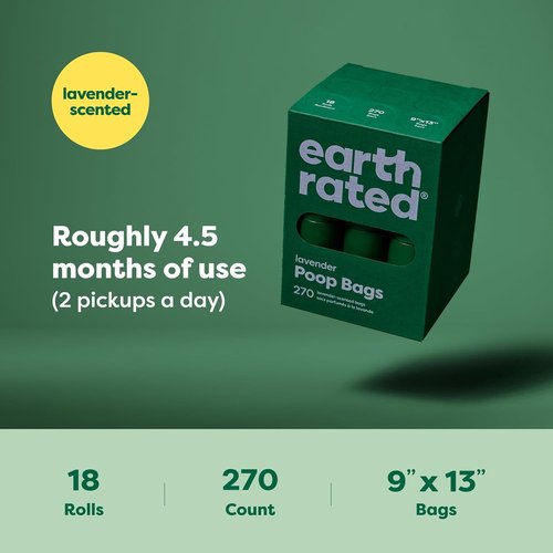 Earth Rated Poop Bags - Extra Thick, Leak-Proof Waste Bag Refill Rolls | Lavender Scented, 270 Count