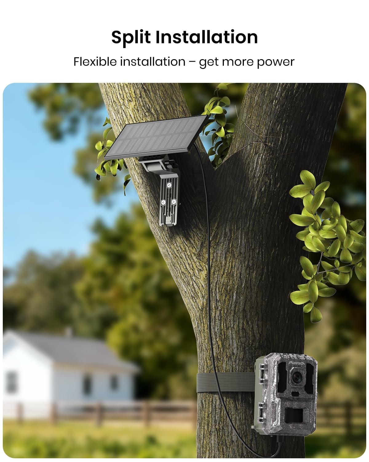Misstech 4K UHD Solar Trail Camera for Game & Wildlife Monitoring - 0.1s Fast Activation to Record Animals, 64MP/4K Clear Night Vision, No Monthly Fee, App Control, IP66 Waterproof, Local Storage