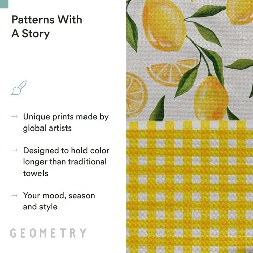 GEOMETRY Spring Kitchen Towels - Quick Dry Microfiber Cloth Spring & Summer Dish Towels for Kitchen Drying - Premium Quick Dry Towel - Lemonade Lines, 18" x 30" - 2-Pack