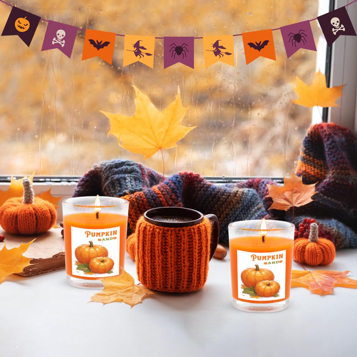 Pumpkin-Scented Glass Votive Candles, Set of 12 – Warm Fall Aroma, Perfect for Home Decor, Thanksgiving, and Halloween Parties