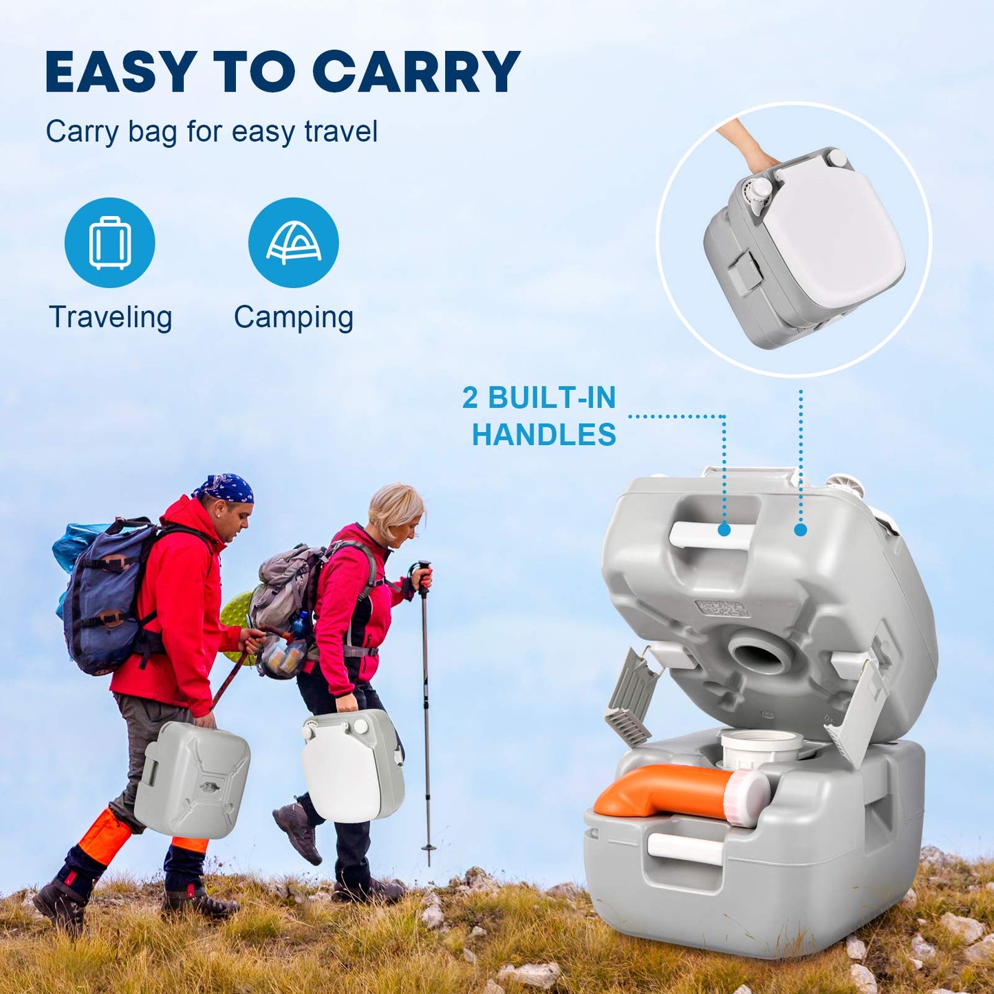 Kohree Portable RV Toilet, Camping Toilet Porta Potty, 5.8 Gallon Detachable Waste Tank, Indoor Outdoor Leak-Proof Toilet with Level Indicator, for Adults Home Use, RV Travel, Boat and Trips