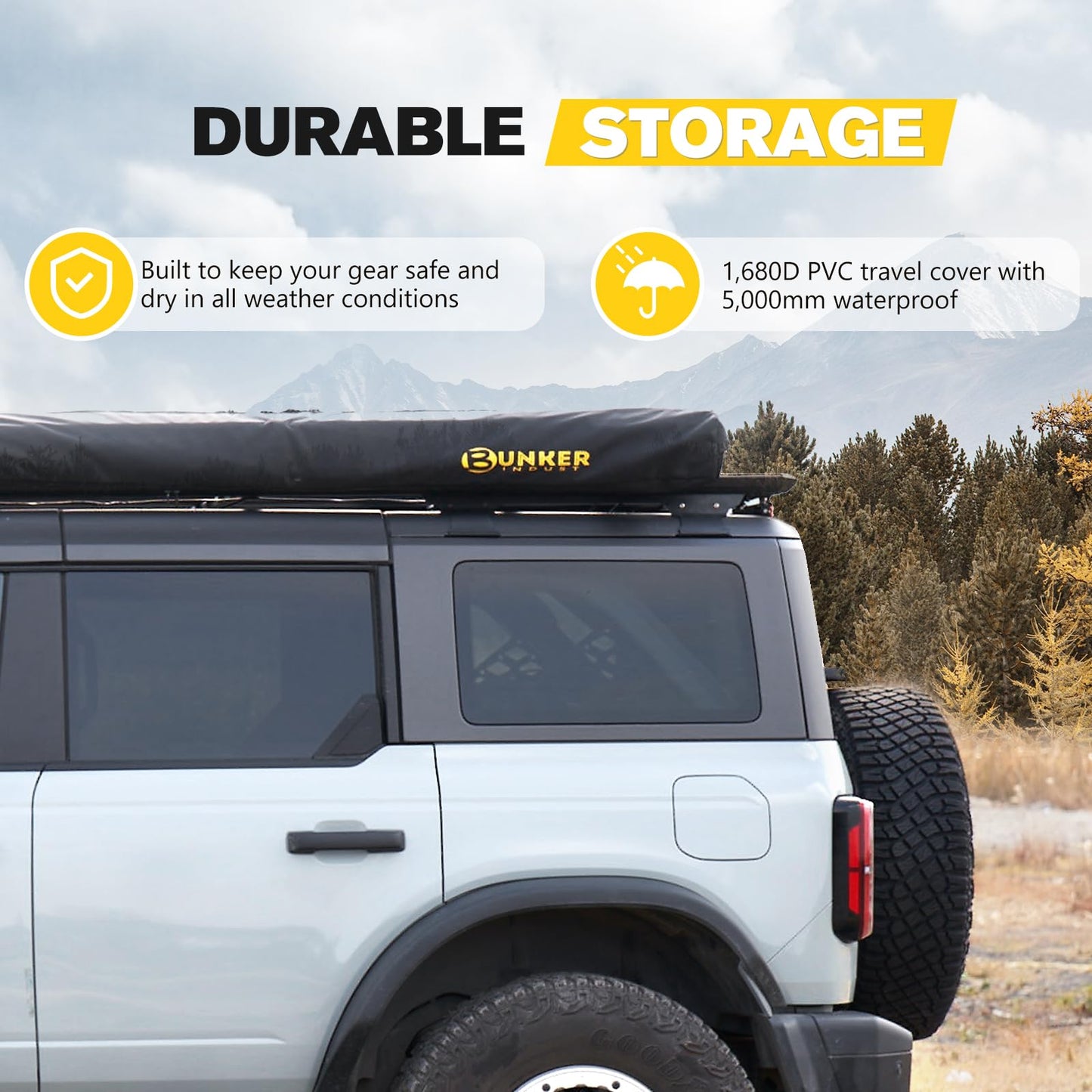BUNKER INDUST 180 Degree Awning Free Standing, Vehicle Overland Awning Built-in LED Light - Three Colors, Car Driver Passenger Side, Waterproof Wind Resistant for SUV Van Truck Camper