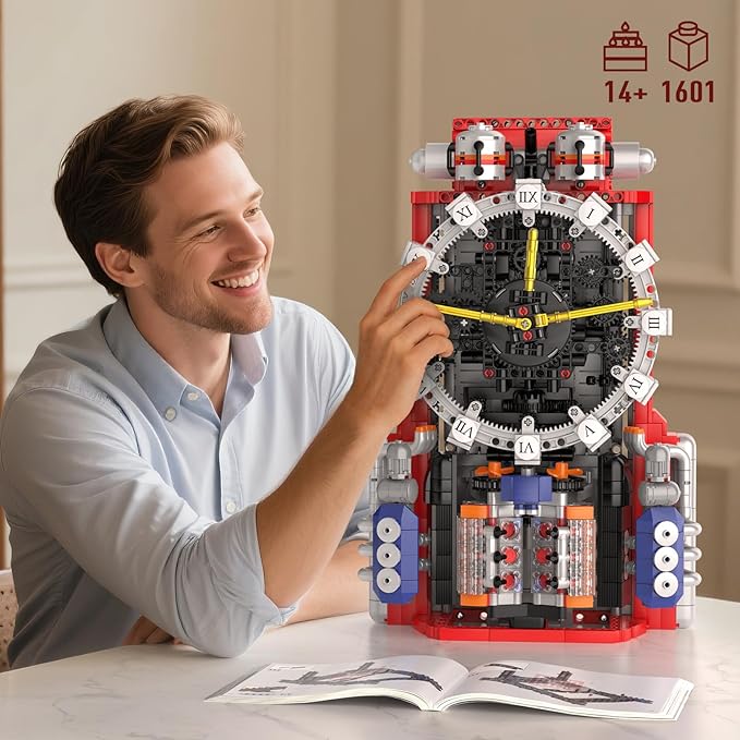 Mould King Cyberpunk Clock Building Blocks Set 10187 1601 PCS App-Controlled Engine Clock Model with Battery & Motor Functional Desk Clock for Adults Age 14+