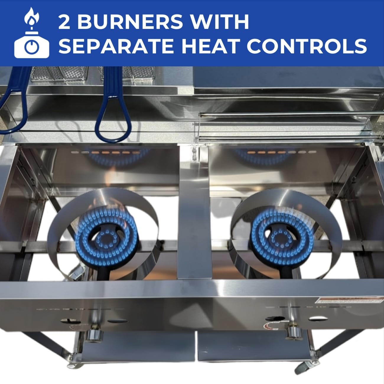 Deep Fryer Cart | 2 Fry Baskets | 3 Gallon Single Tank | 2 Pan Steam Table | Portable 4 Wheel | Stainless Steel | Outdoor Propane Frying Cart for Chicken, Fish, & More | Commercial & Home