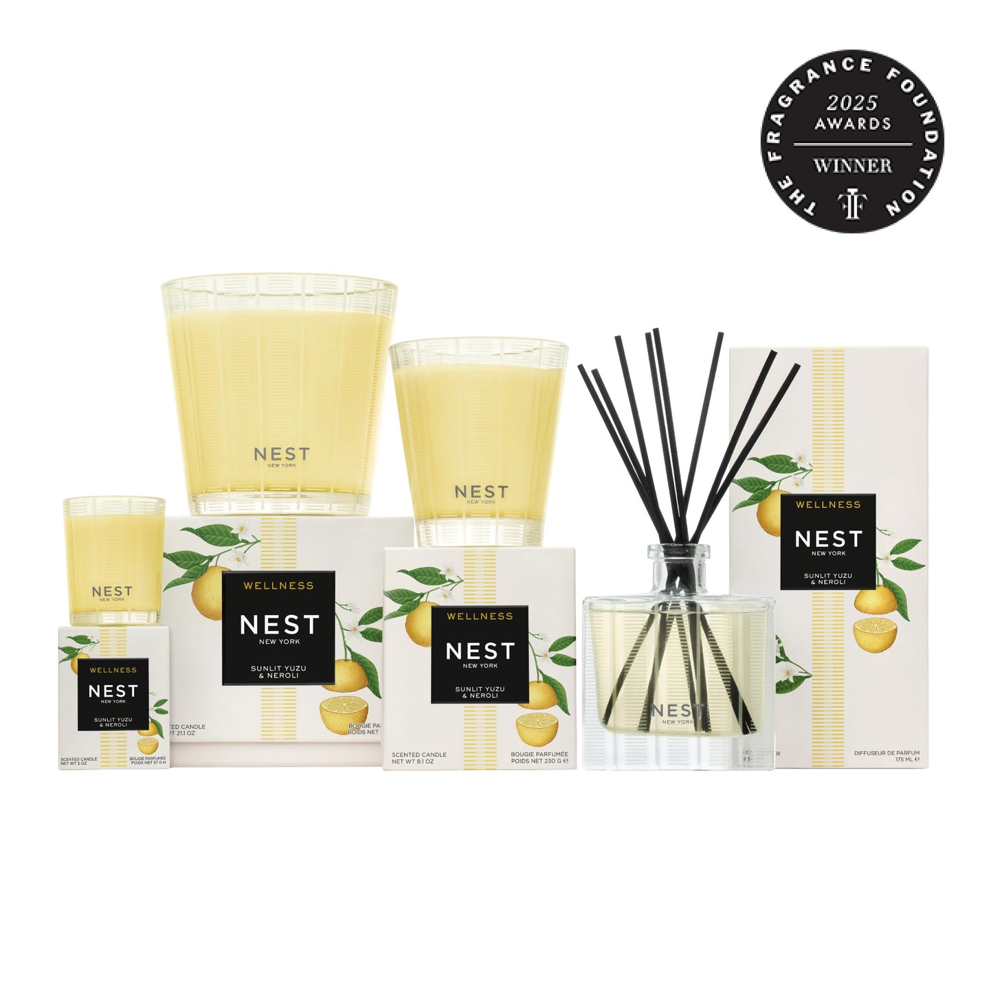 NEST New York Scented Votive Candle, Sunlit Yuzu & Neroli - 2 oz - Up to 28-Hour Burn Time - Reusable Glass Vessel
