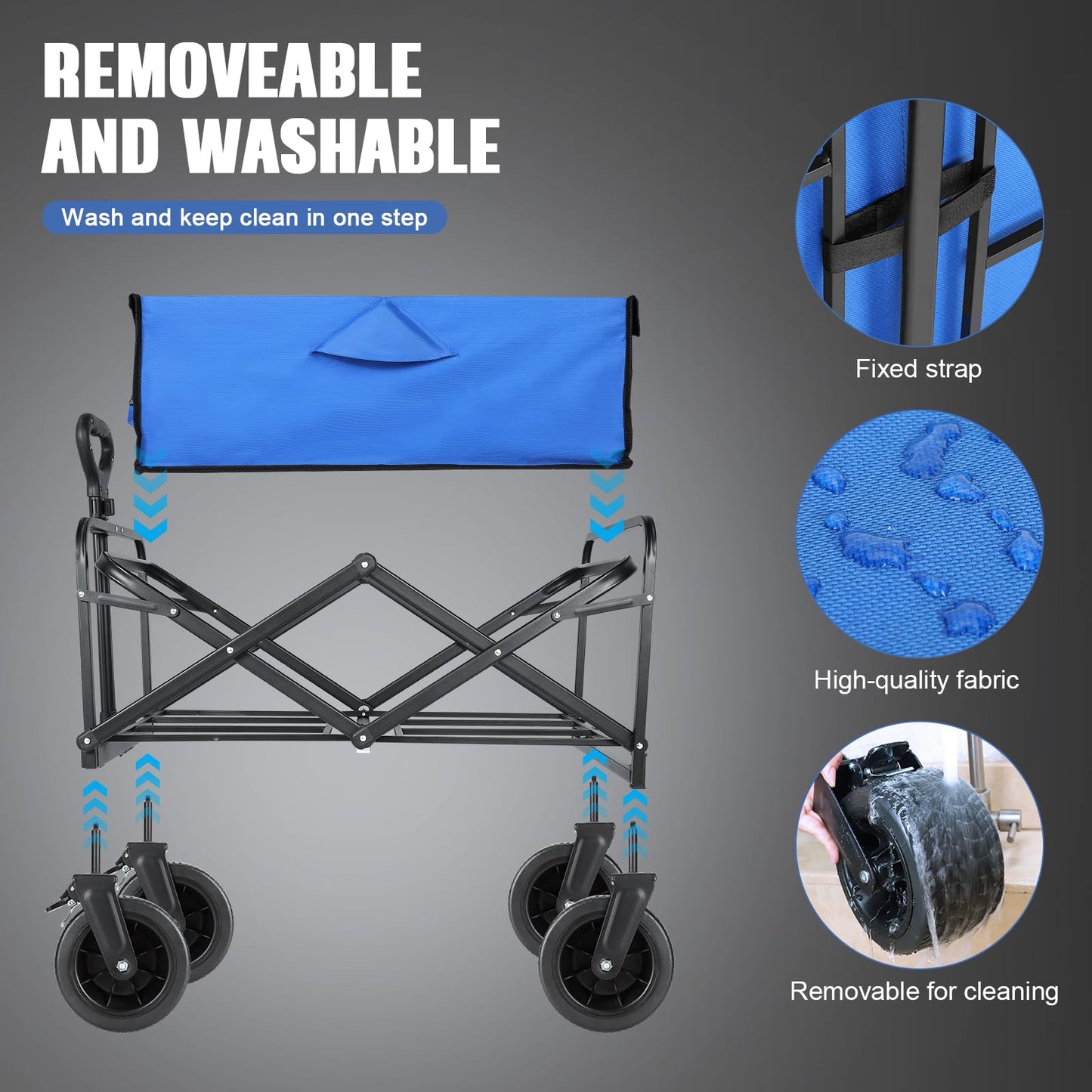 EVLIQUIL Collapsible Foldable Beach Wagon,Folding Wagon Cart with Big Wheels,Utility Grocery All Terrain Wagons carts Foldable with Brakes for Sand Camping Sports Outdoor(Lake Blue).