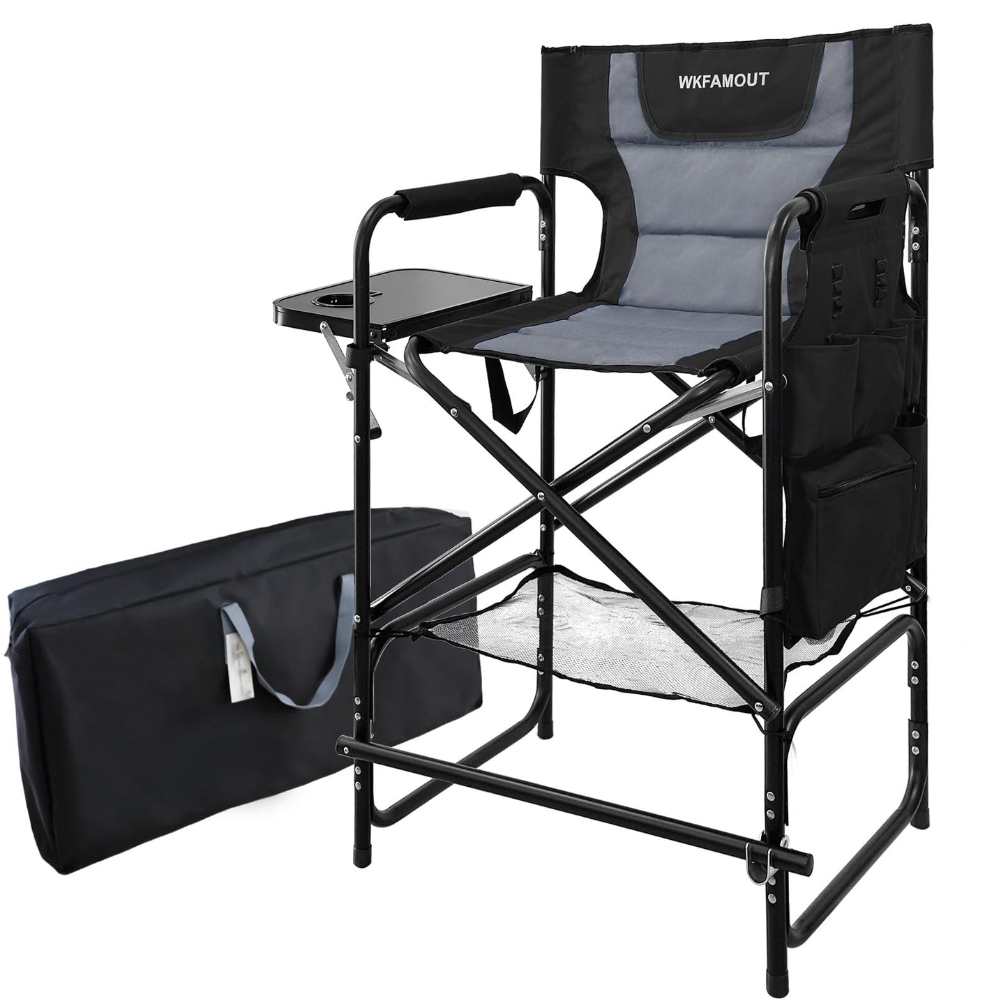 WKFAMOUT Tall Folding Directors Chair with Side Table 30.71" Seat Height Foldable Camping Chair Bar Stool for Makeup Artist Face Painting with Footrest and Storage Pocket Supports 350LBS