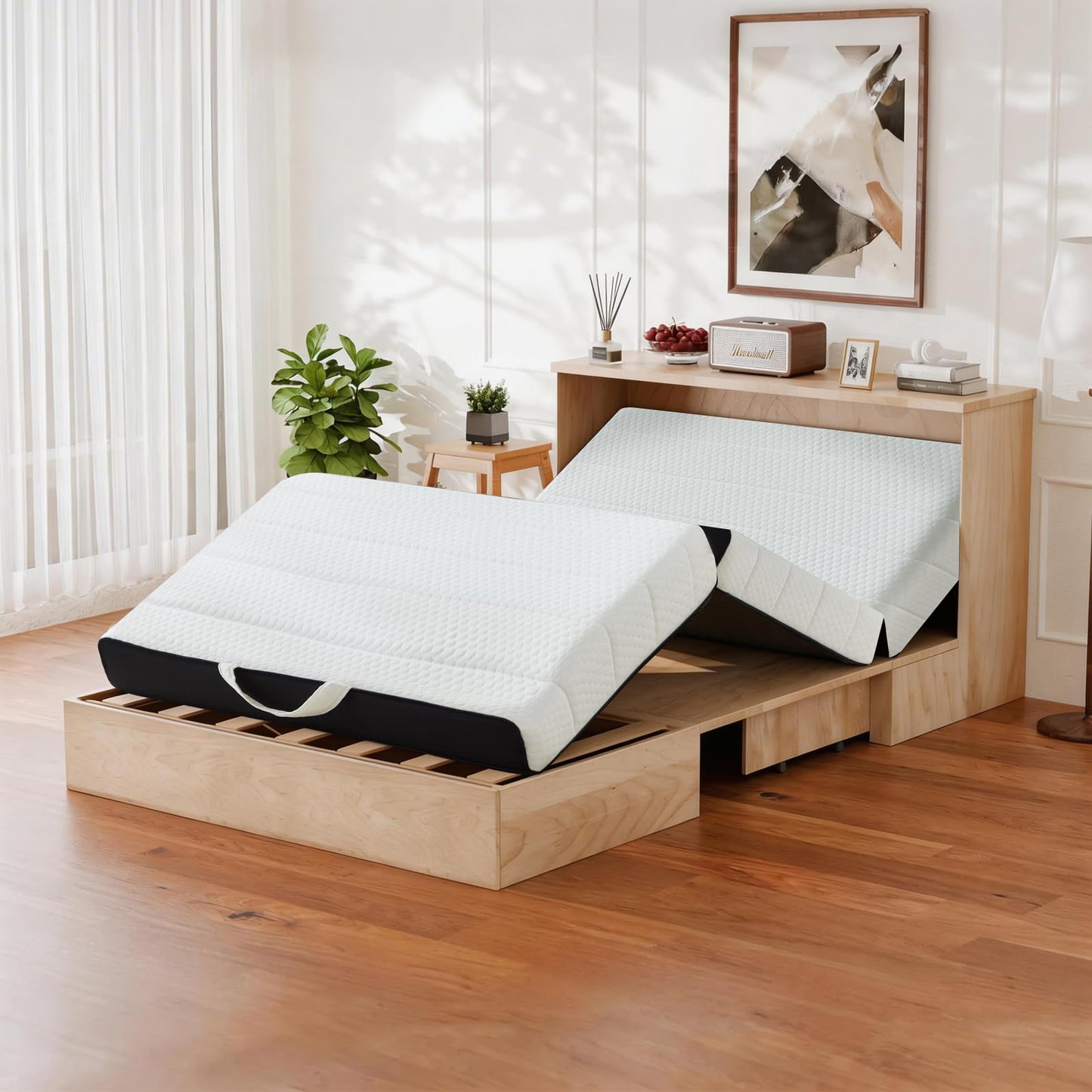 ROXGOX Foldable Mattress, Twin Tri-Fold Memory Foam Mattress Topper with Washable Cover, Handle & Non-Slip Bottom, 4 Inch Portable Folding Bed for Guest, Yoga, Living Room, Camping - 75"x38"x4"