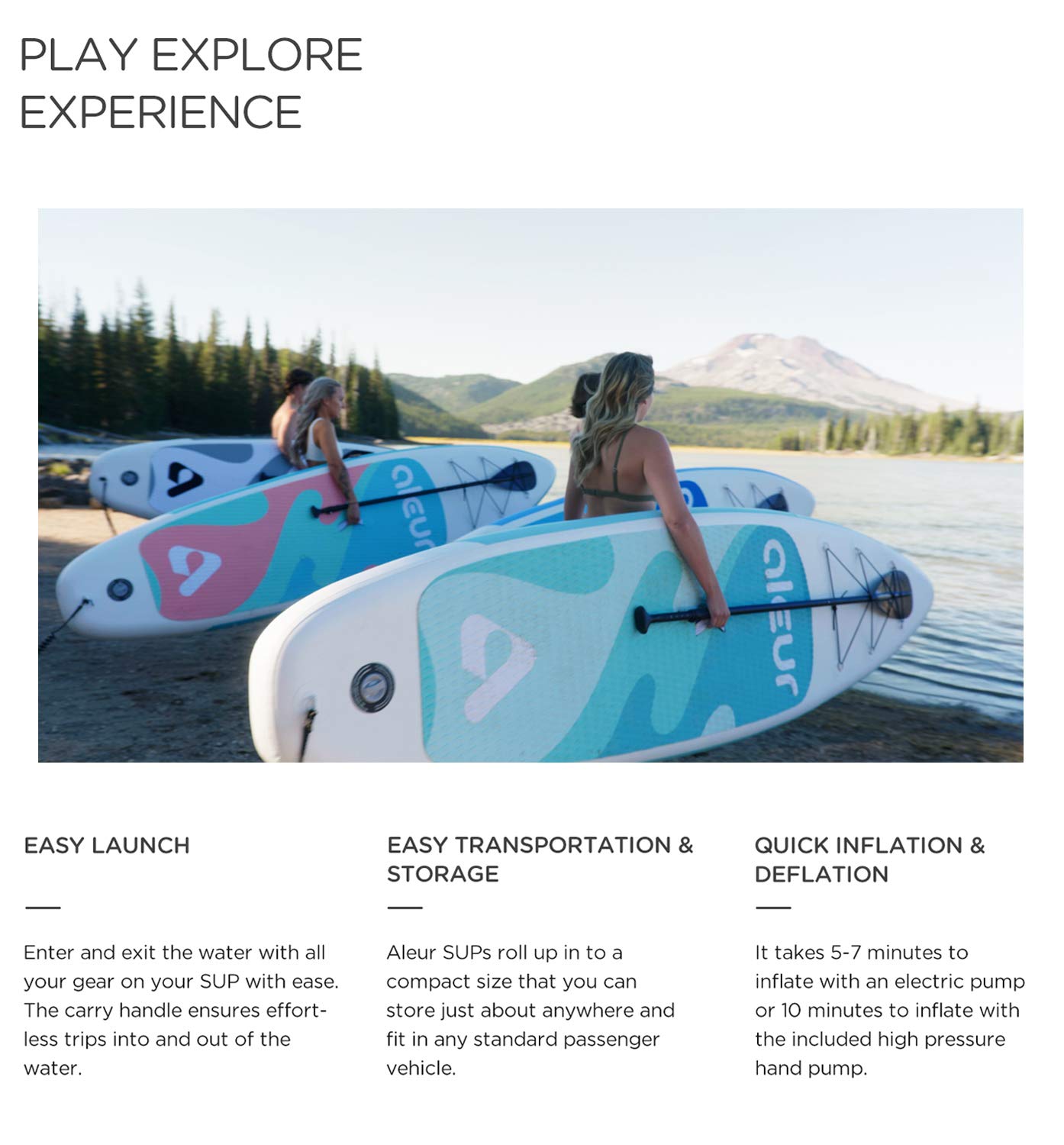 aleur 2020 Explorer Inflatable Stand Up Paddle Board Package W Premium SUP Accessories & Backpack, Non-Slip Deck, Leash, Paddle and Hand Pump | Elegant, Fun, Portable,Versatile (Pastel)