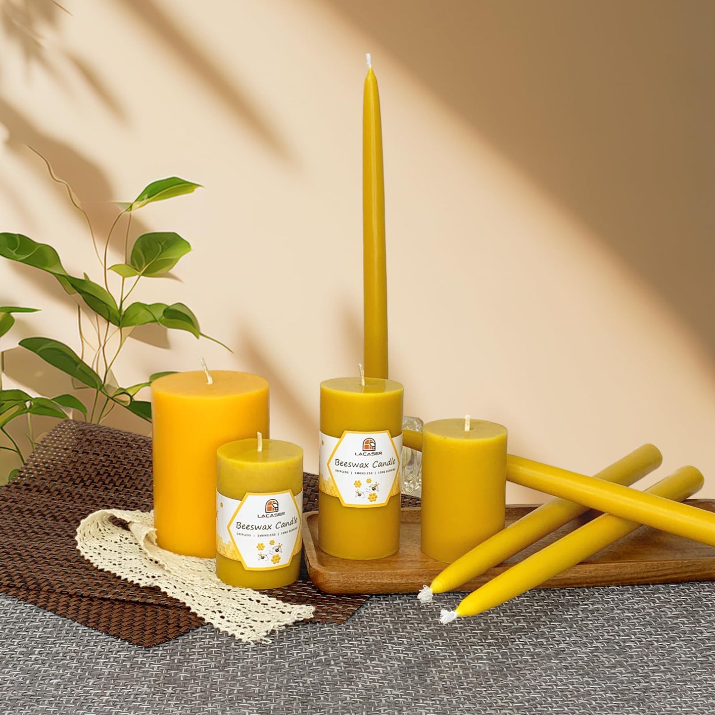 4 Pack Beeswax Pillar Candles Bulk, 100% Pure Beeswax Candles, 2X4 inch Bees Wax Candle for Home,Burning Time 160 Hours Total, Unscented & Dripless, Natural Yellow by Lacaser